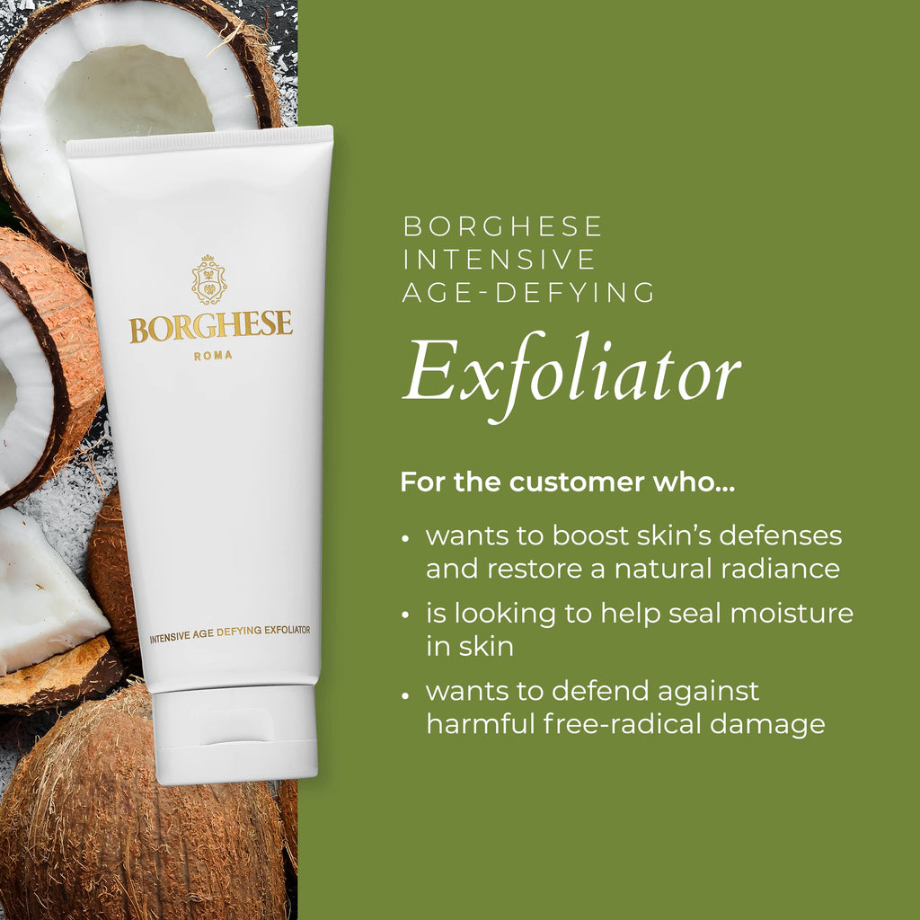Borghese Intensive Age Defying Exfoliator – Weekly Foaming Facial Scrub with Peptides & Hyaluronic Acid