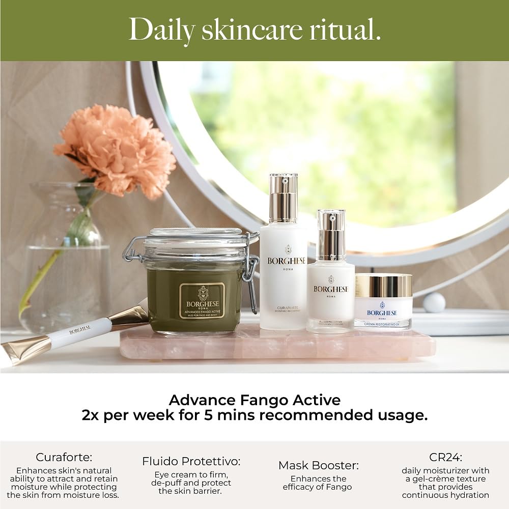 Borghese Advanced Fango Active Mud Mask for Face & Body – Detoxifying Bentonite Clay + Hyaluronic Acid, 2.7 oz Tube, For Normal to Oily Skin
