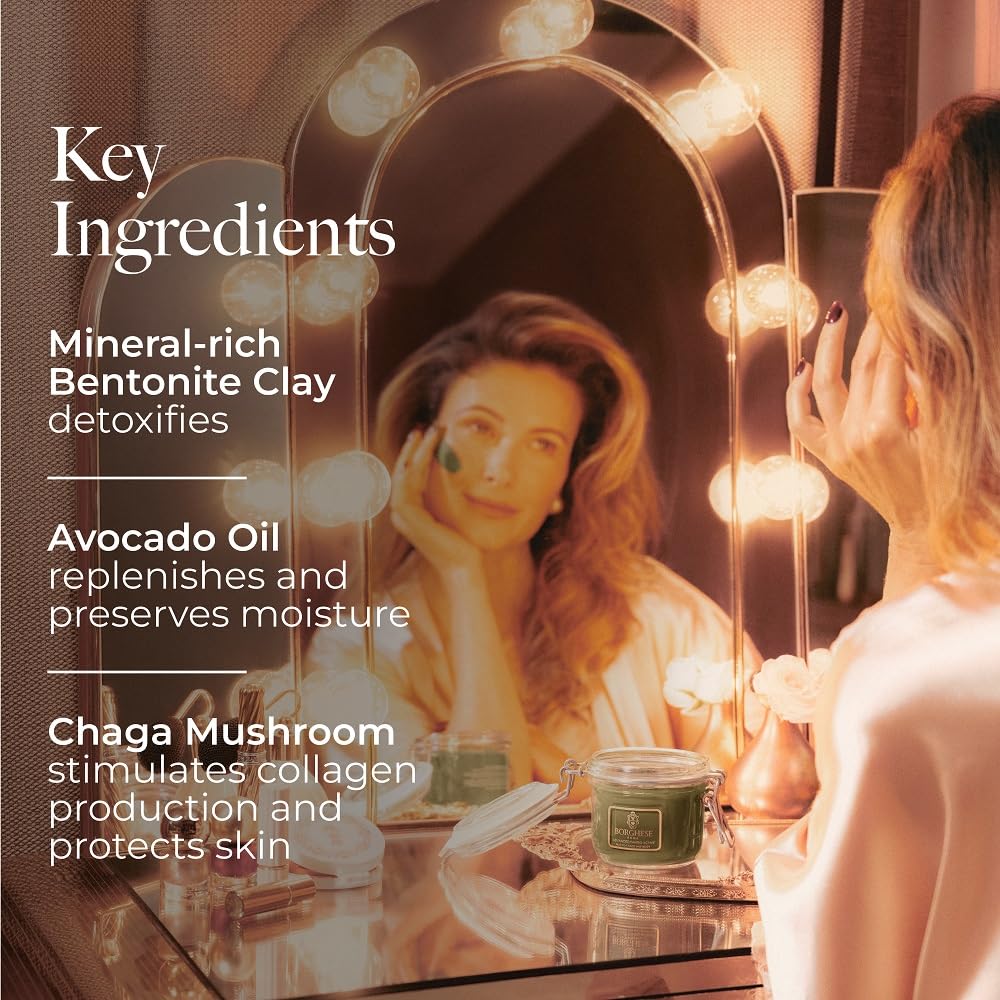 Borghese Advanced Fango Active Mud Mask for Face & Body – Detoxifying Bentonite Clay + Hyaluronic Acid, 2.7 oz Tube, For Normal to Oily Skin