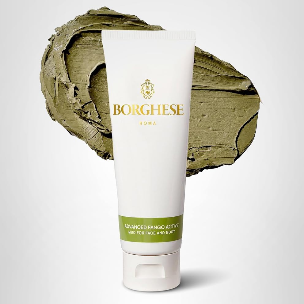 Borghese Advanced Fango Active Mud Mask for Face & Body – Detoxifying Bentonite Clay + Hyaluronic Acid, 2.7 oz Tube, For Normal to Oily Skin