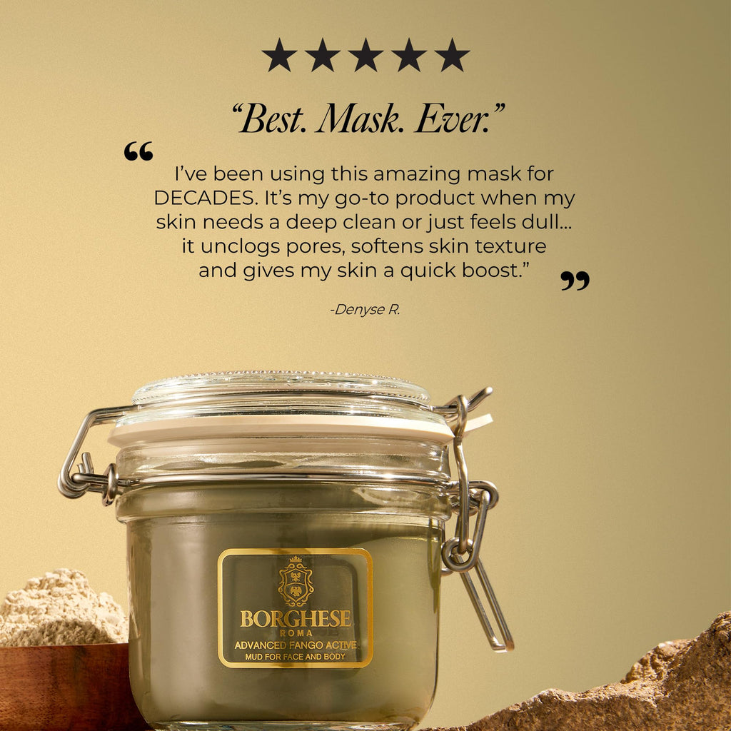 Borghese Advanced Fango Active Mud Mask for Face & Body – Bentonite Clay & Hyaluronic Acid, Normal to Oily Skin, 7.5 oz