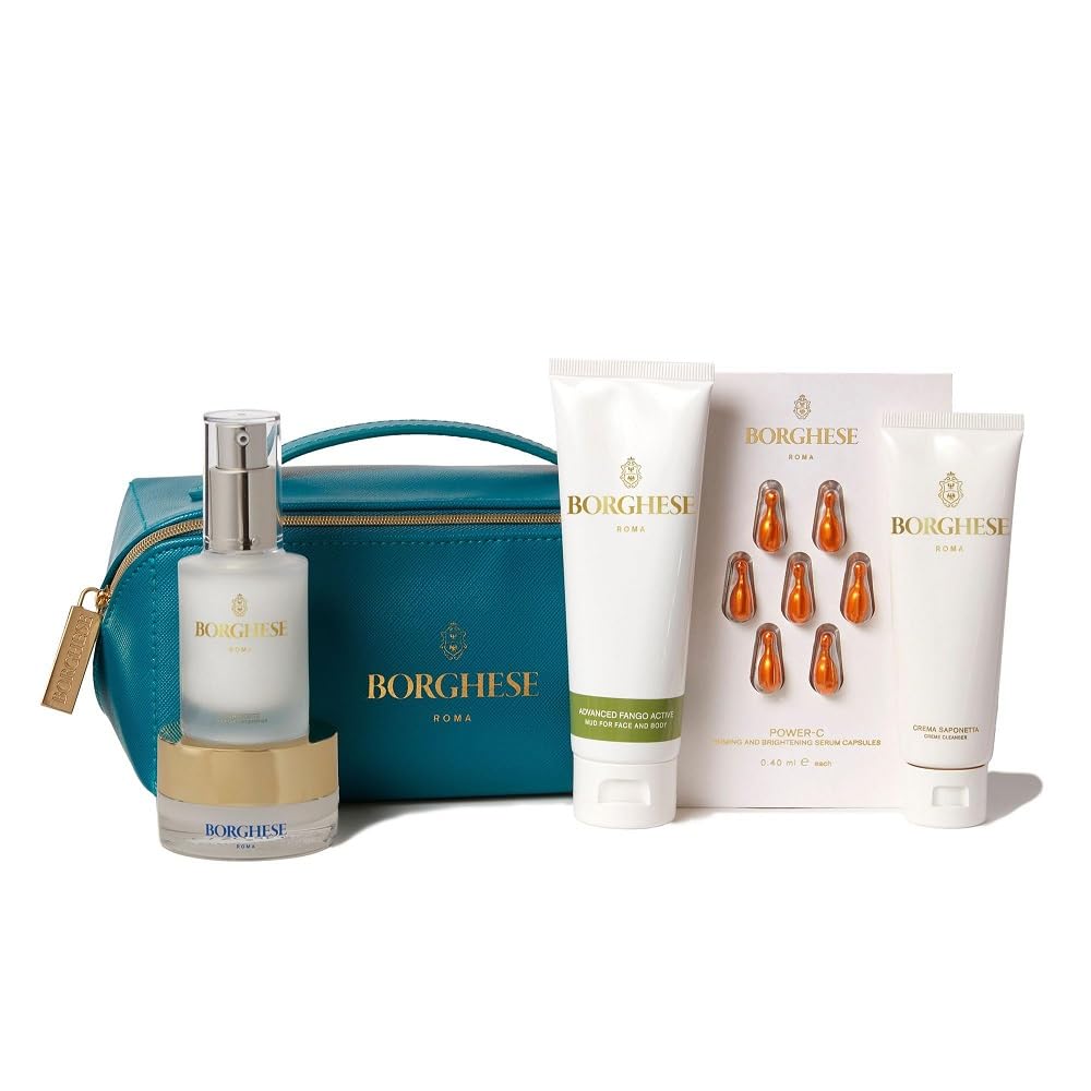 Borghese Italian Recipe Travel Set – Cleanser, Serum, Moisturizer, Mud Mask & Brightening Capsules