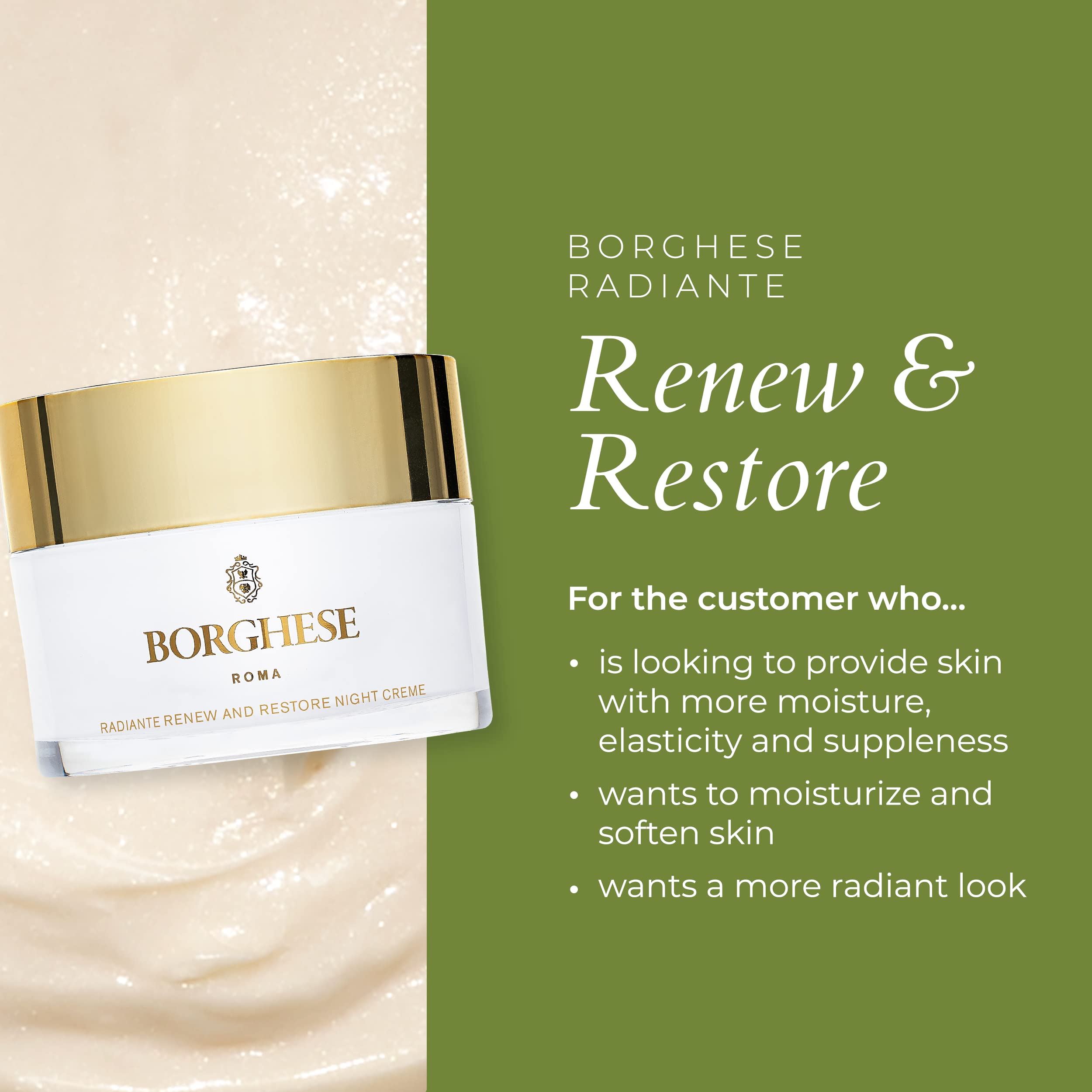 Borghese Radiante Renew & Restore Night Creme – Hydrating Barrier Night Cream