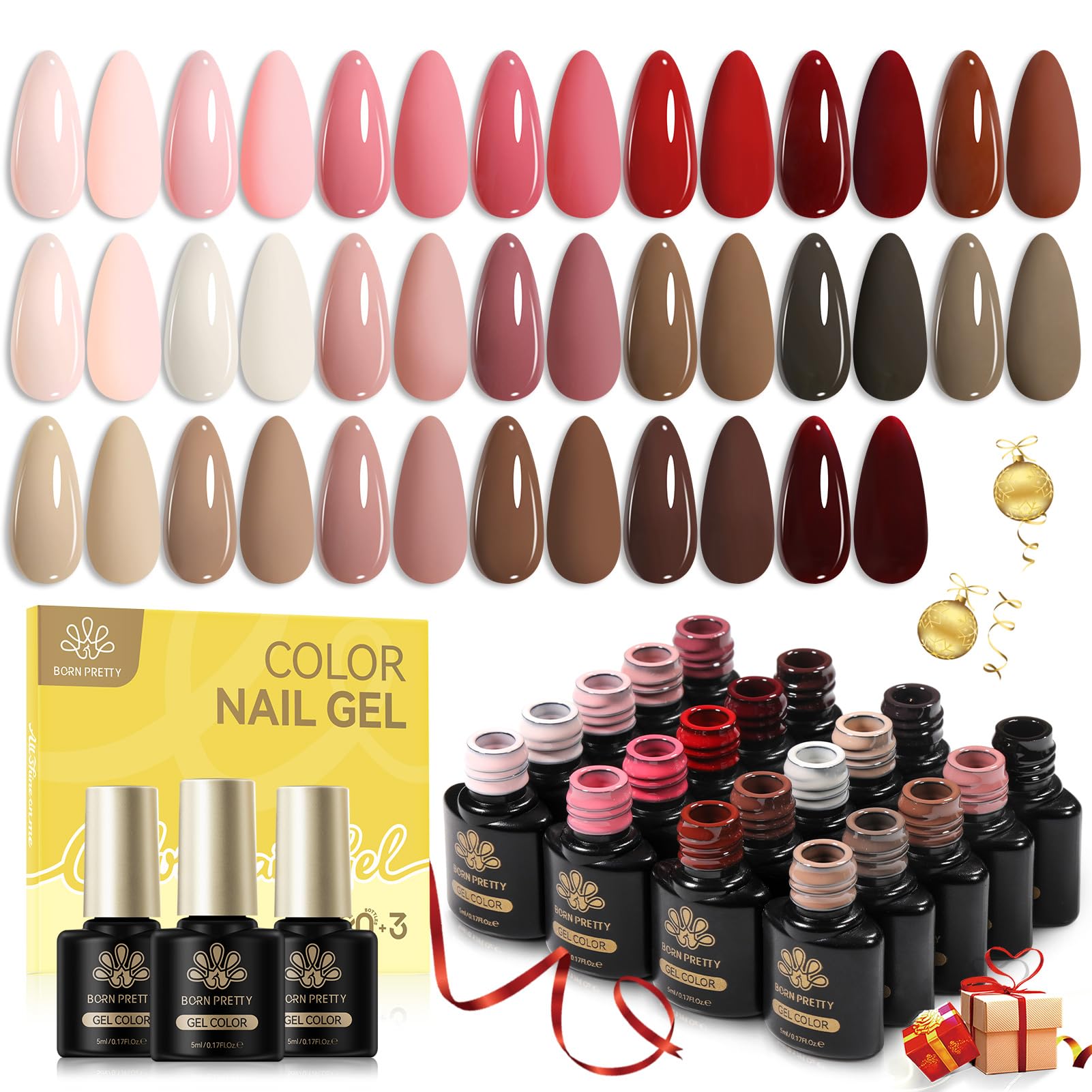 Born Pretty 23Pcs Gel Nail Polish Set – Fall/Winter Shades with Base & Top Coat