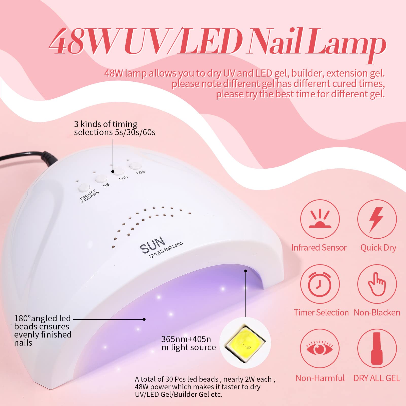 Born Pretty Jelly Gel Nail Polish Kit – 28Pcs with 48W UV Lamp, 12 Colors + Base/Top Coat