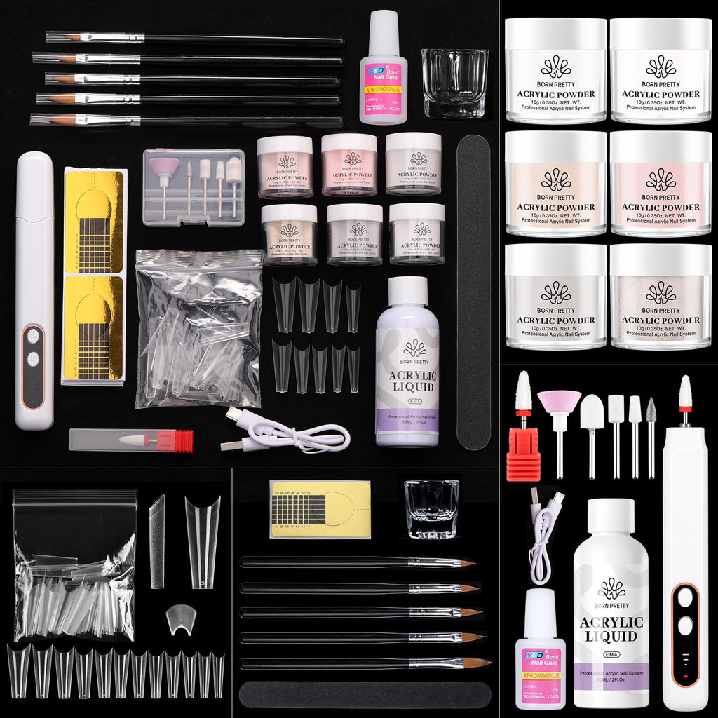 Born Pretty Acrylic Nail Kit with Drill – 92Pcs Starter Set for DIY Home Manicures