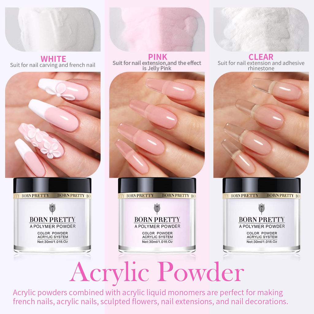Born Pretty Acrylic Nail Kit – 96Pcs Powder & Liquid Set with 24 Glitter Colors