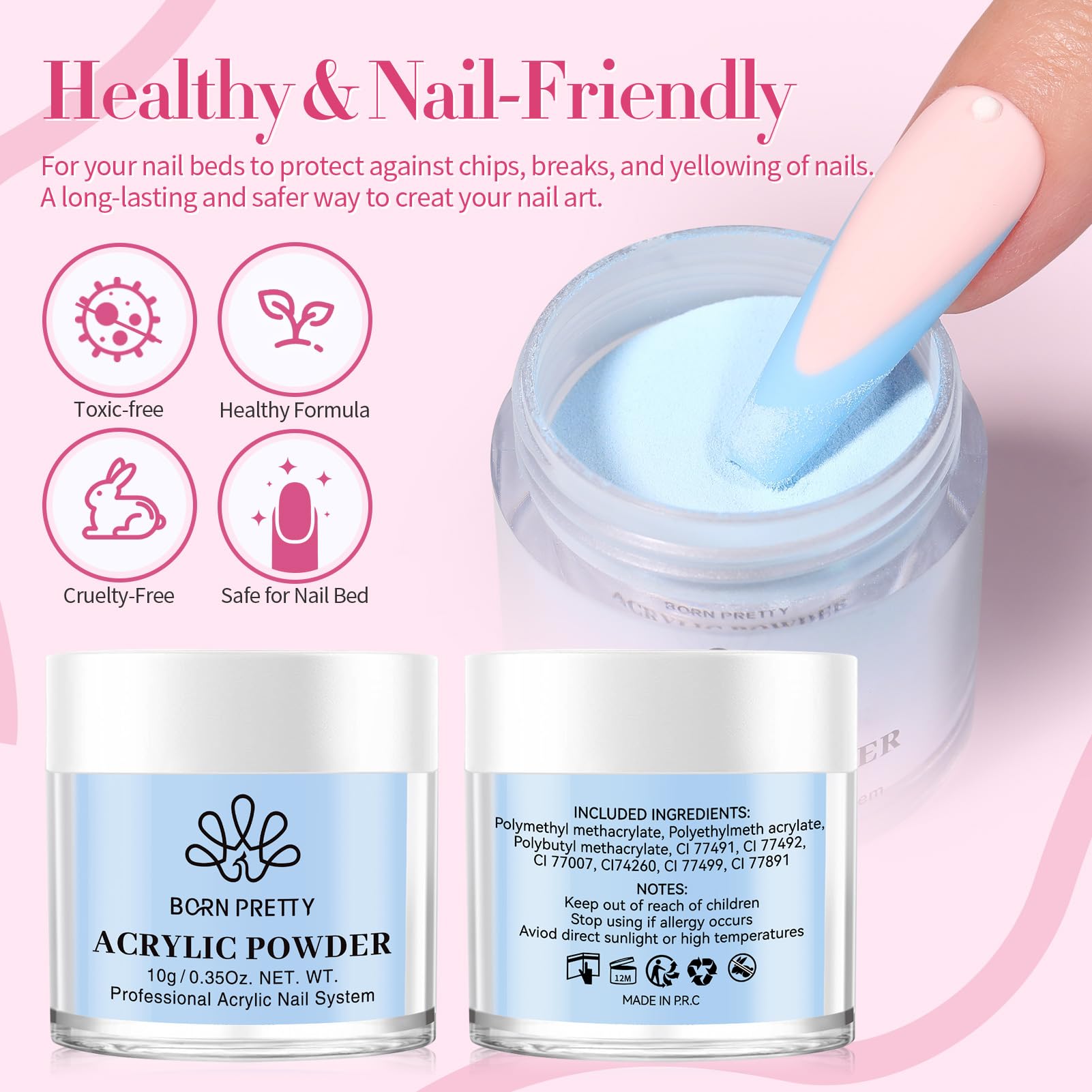 Born Pretty 24-Color Acrylic Powder Set – No Lamp Needed, All Seasons Nails