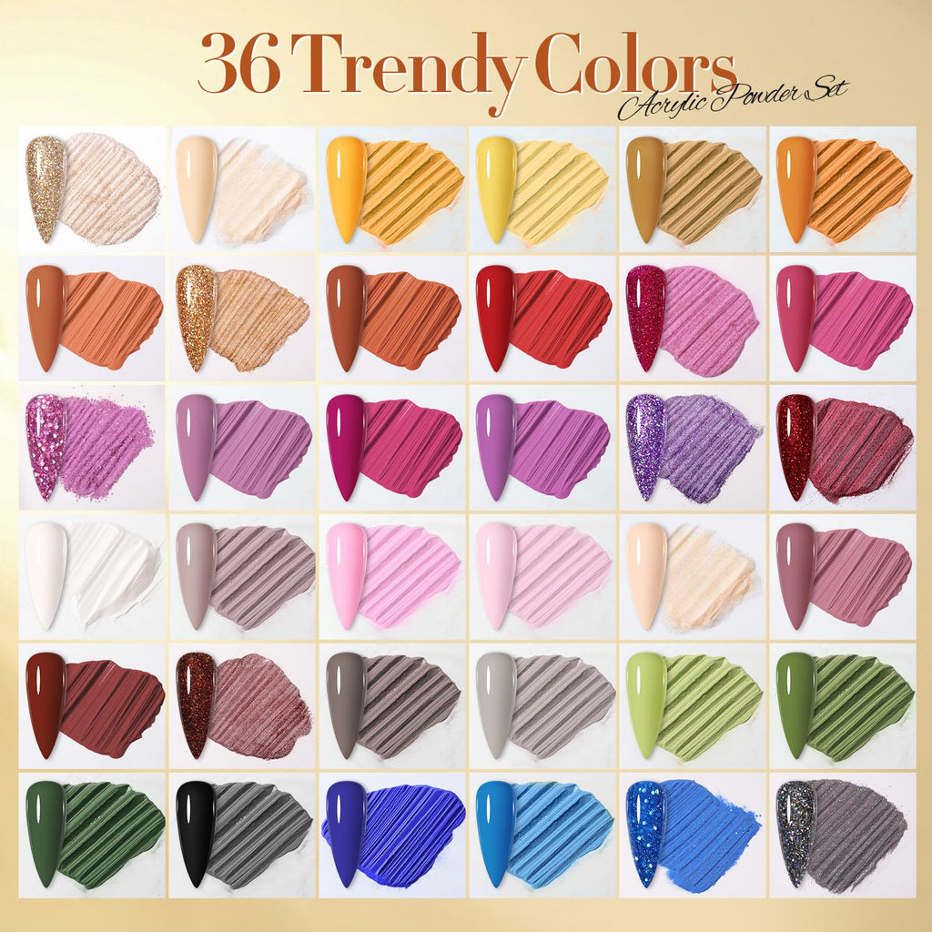 Born Pretty 36-Color Acrylic Powder Set for Fall & Winter – No Lamp Needed, Long-Lasting Nail Art Kit