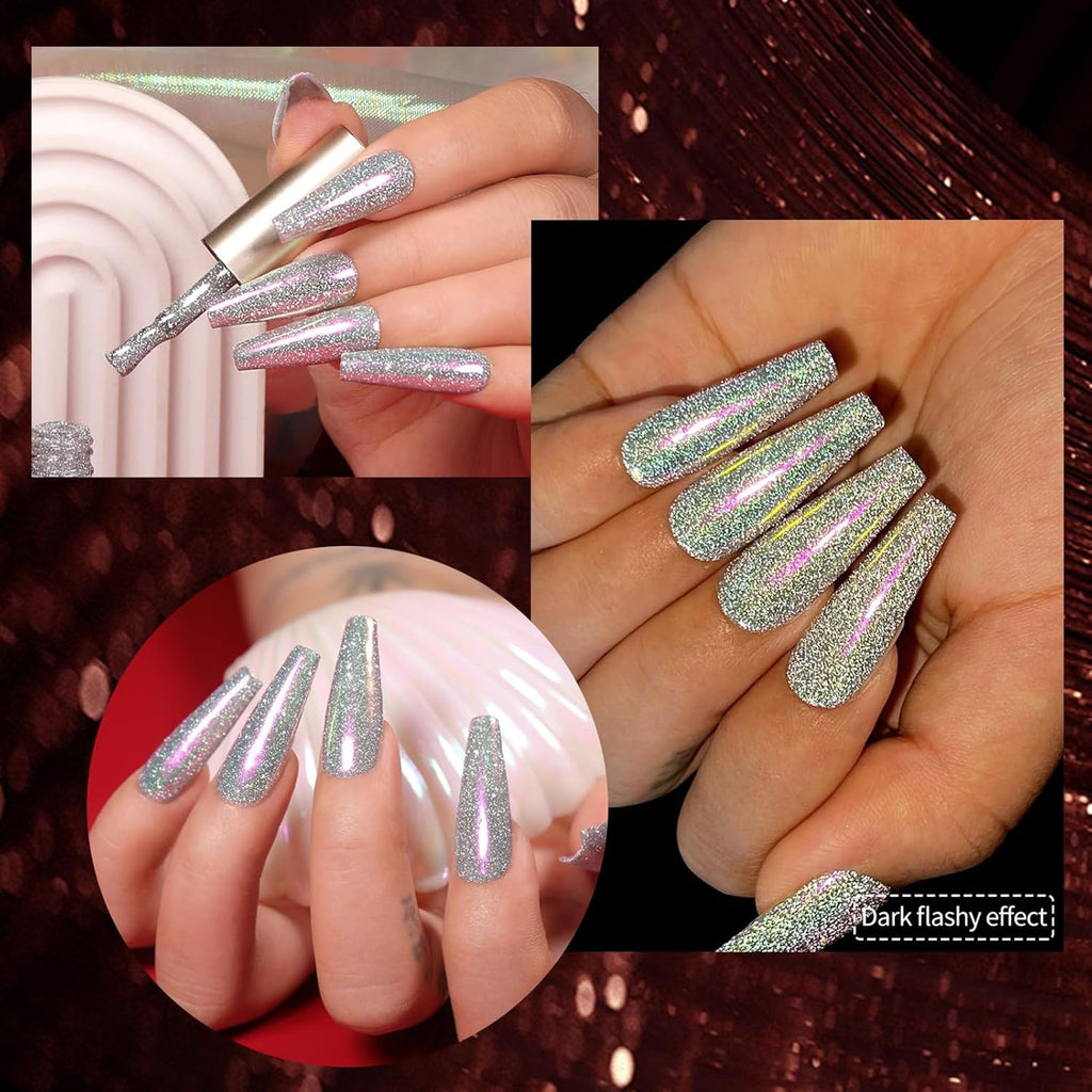 Born Pretty Reflective Red Glitter Gel Polish 6-Pack 7ml | Christmas Disco Nails