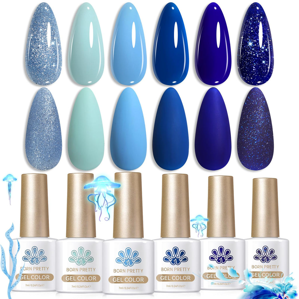 Born Pretty Blue Gel Nail Polish Set – 6 Colors for Nails