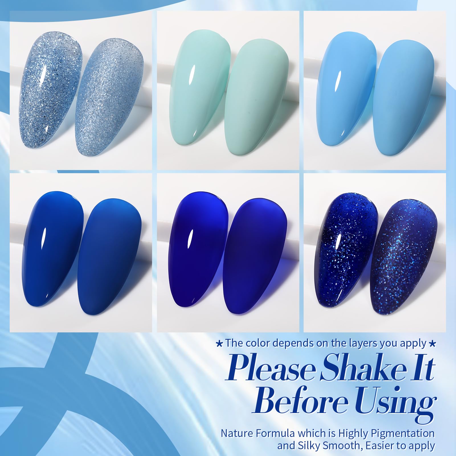 Born Pretty Blue Gel Nail Polish Set – 6 Colors for Nails