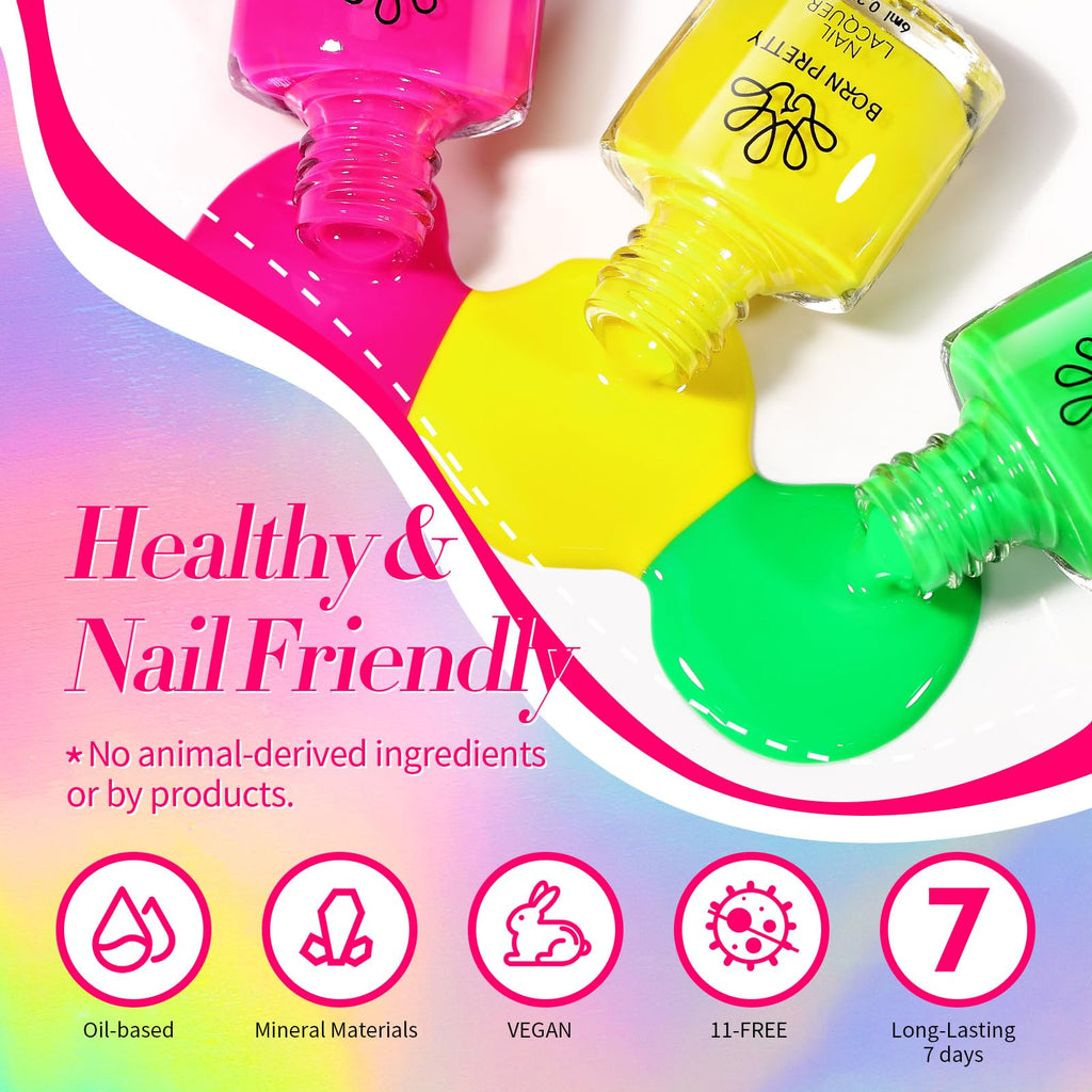 Born Pretty Neon Nail Polish Set - 15 Quick-Dry Neon Colors for DIY Nails