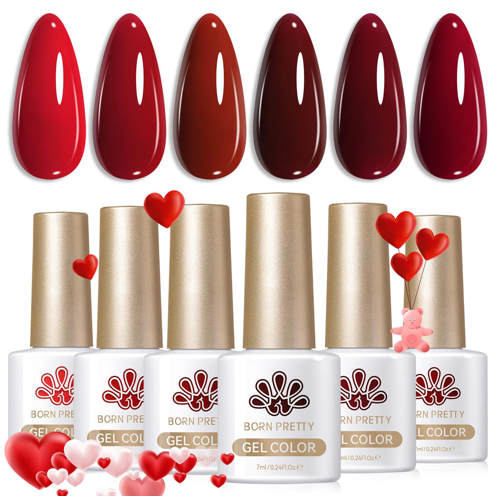 Born Pretty Red Gel Nail Polish Set – Burgundy, Blood Red, Cherry, Wine Red, 7ml x6