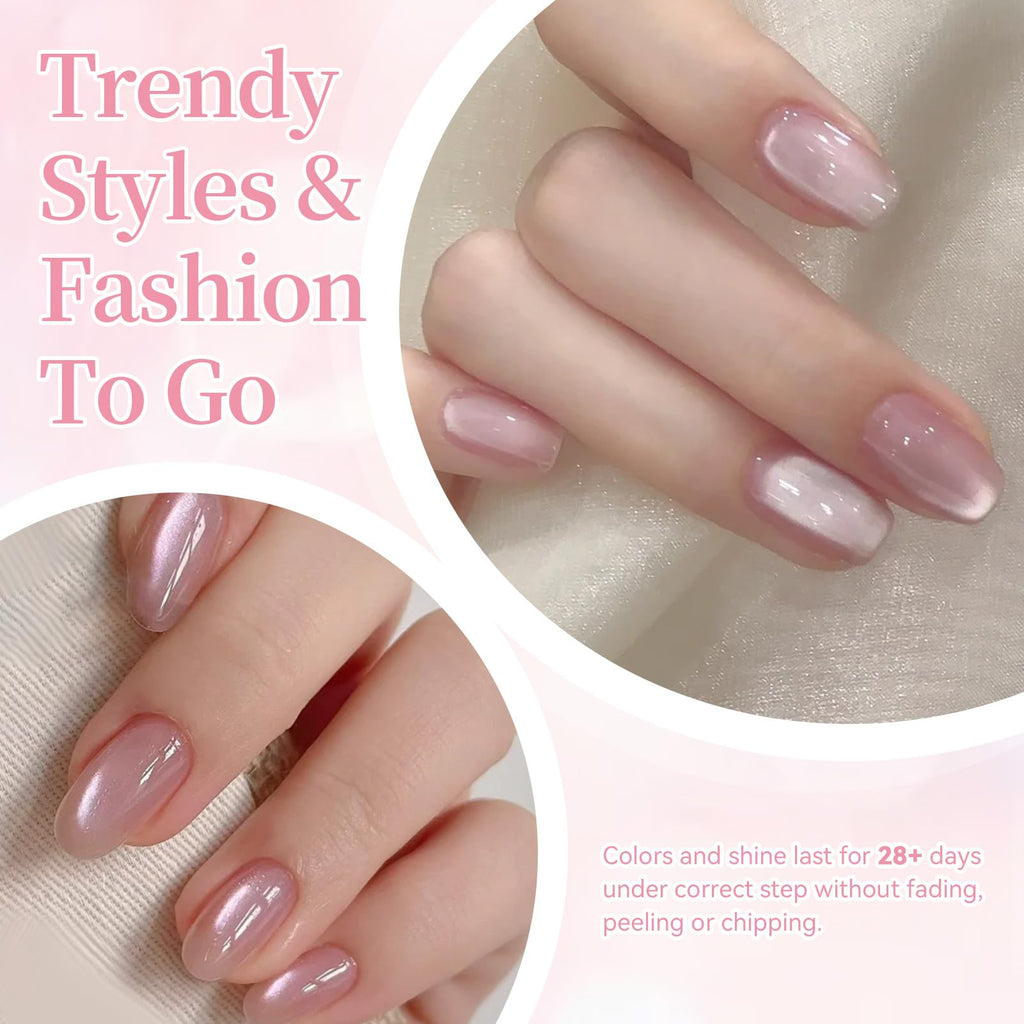 Born Pretty Pink Cat Magnetic Eye Gel Polish – 6-Color Nude Pink Jelly with Glitter, HEMA & TPO Free