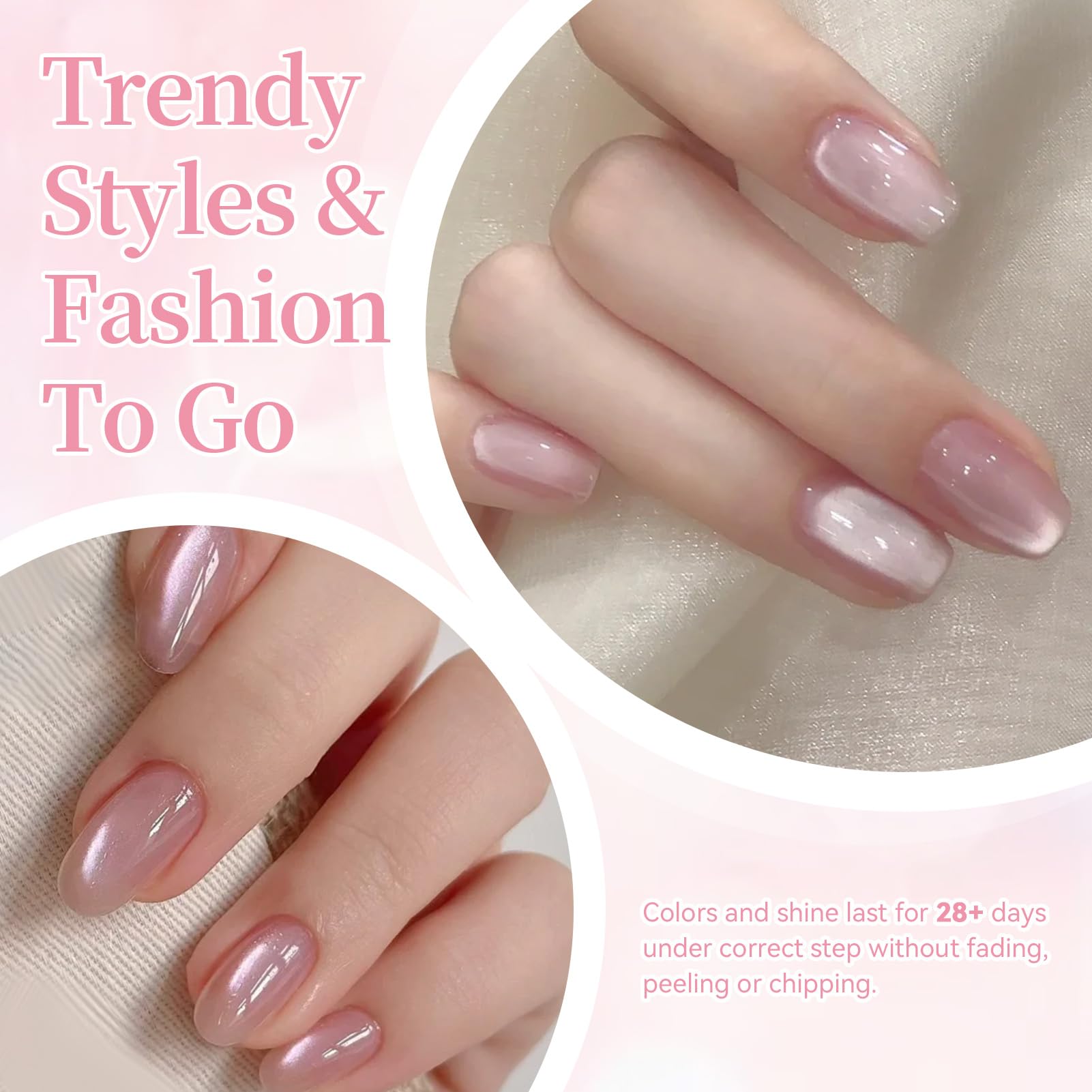 Born Pretty Pink Cat Magnetic Eye Gel Polish – 6-Color Nude Pink Jelly with Glitter, HEMA & TPO Free