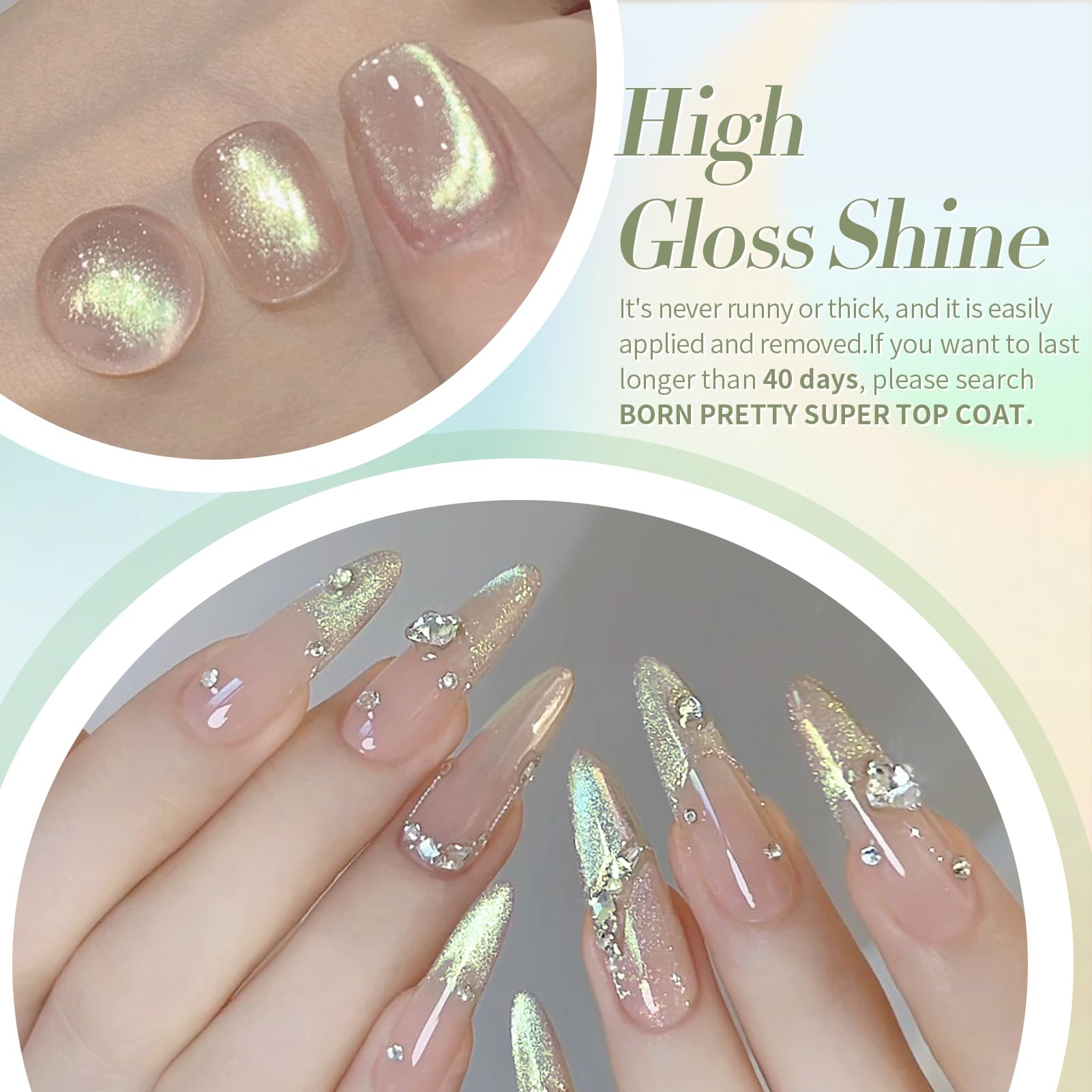 Born Pretty Cat Eye Magnetic Gel Nail Polish Set – Shimmering Aurora Holographic Nails