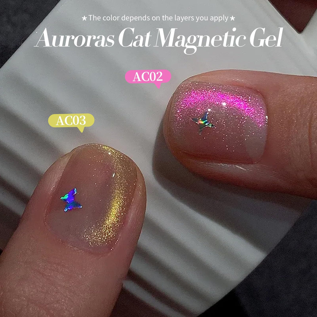 Born Pretty Cat Magnetic Eye Gel Nail Polish – Aurora Mermaid Blue Purple Pink Yellow Red, 6PCS 7ml for Nail Art & DIY