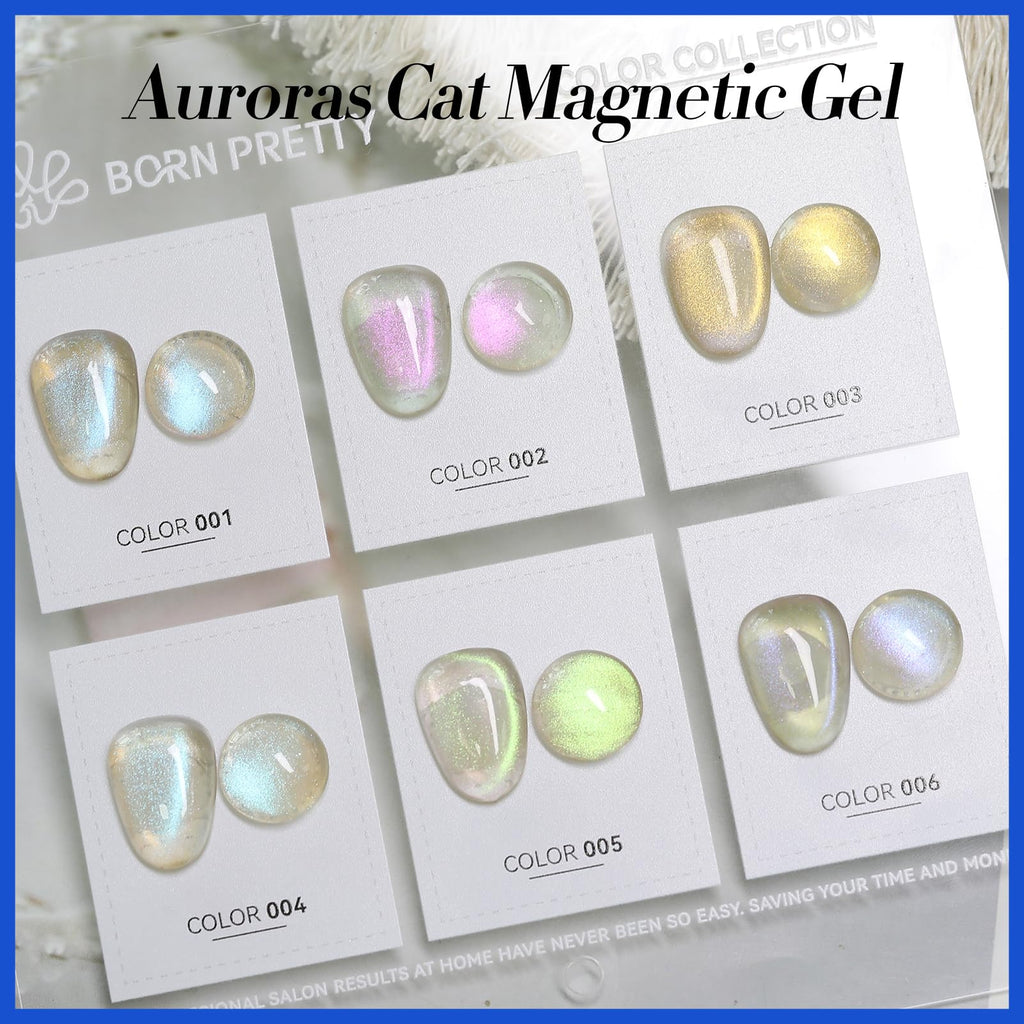 Born Pretty Cat Magnetic Eye Gel Nail Polish – Aurora Mermaid Blue Purple Pink Yellow Red, 6PCS 7ml for Nail Art & DIY