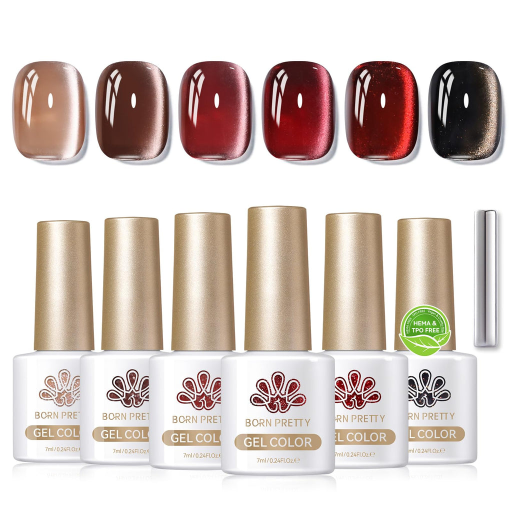 Born Pretty Cat Magnetic Eye Gel Nail Polish Kit – 6x7ml Magnetic Gel Colors (Fall/Winter Glitter)