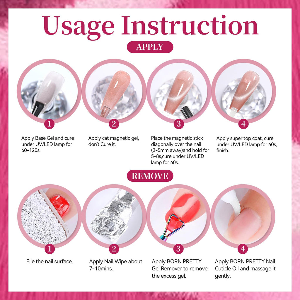 Born Pretty Cat Magnetic Eye Gel Nail Polish Set – 6 Colors, HEMA & TPO Free