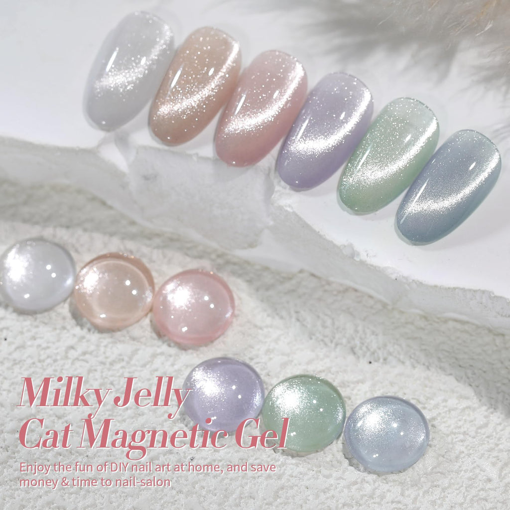 Born Pretty Cat Magnetic Gel Nail Polish Set – Pastel Milky Colors, 7ml x6
