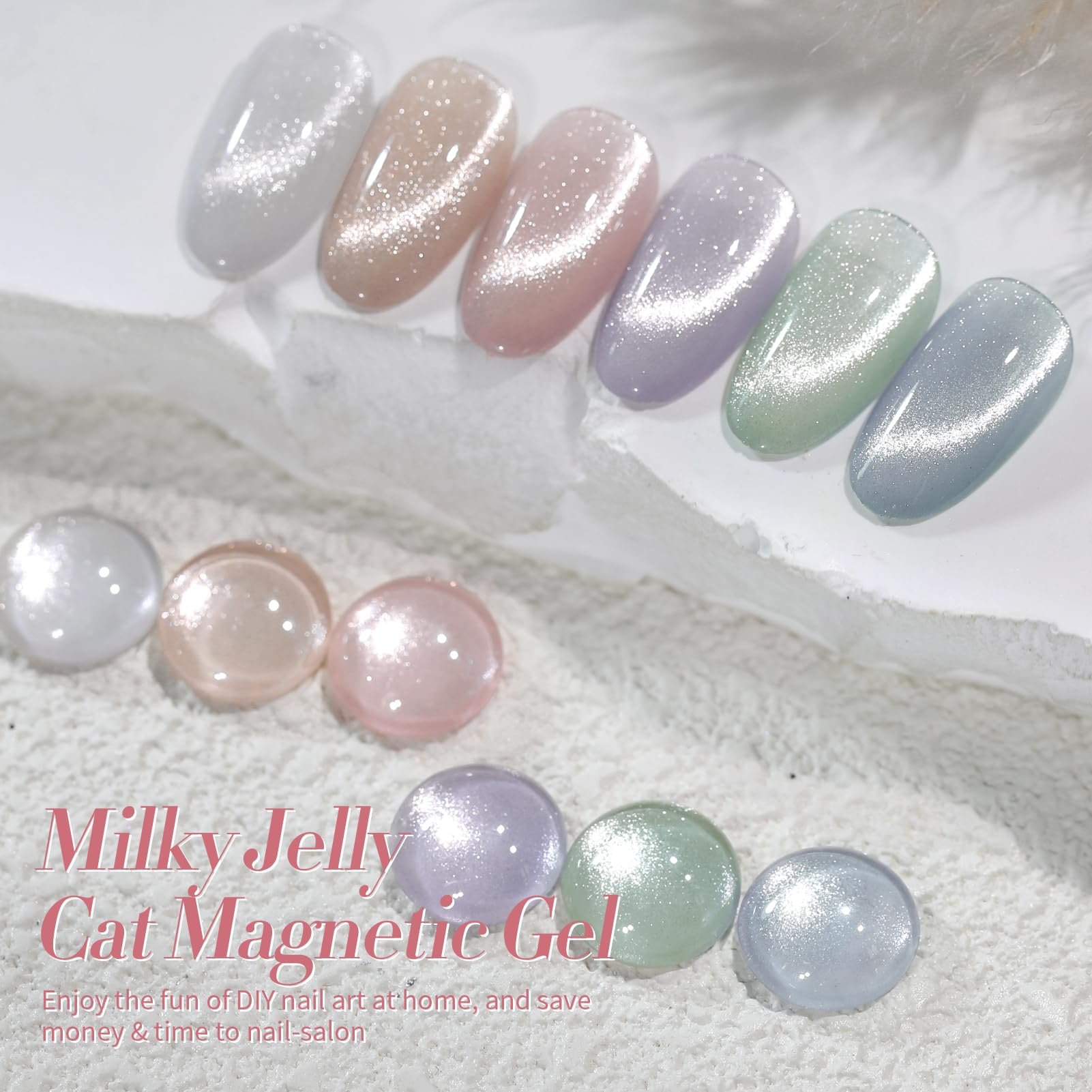 Born Pretty Cat Magnetic Gel Nail Polish Set – Pastel Milky Colors, 7ml x6