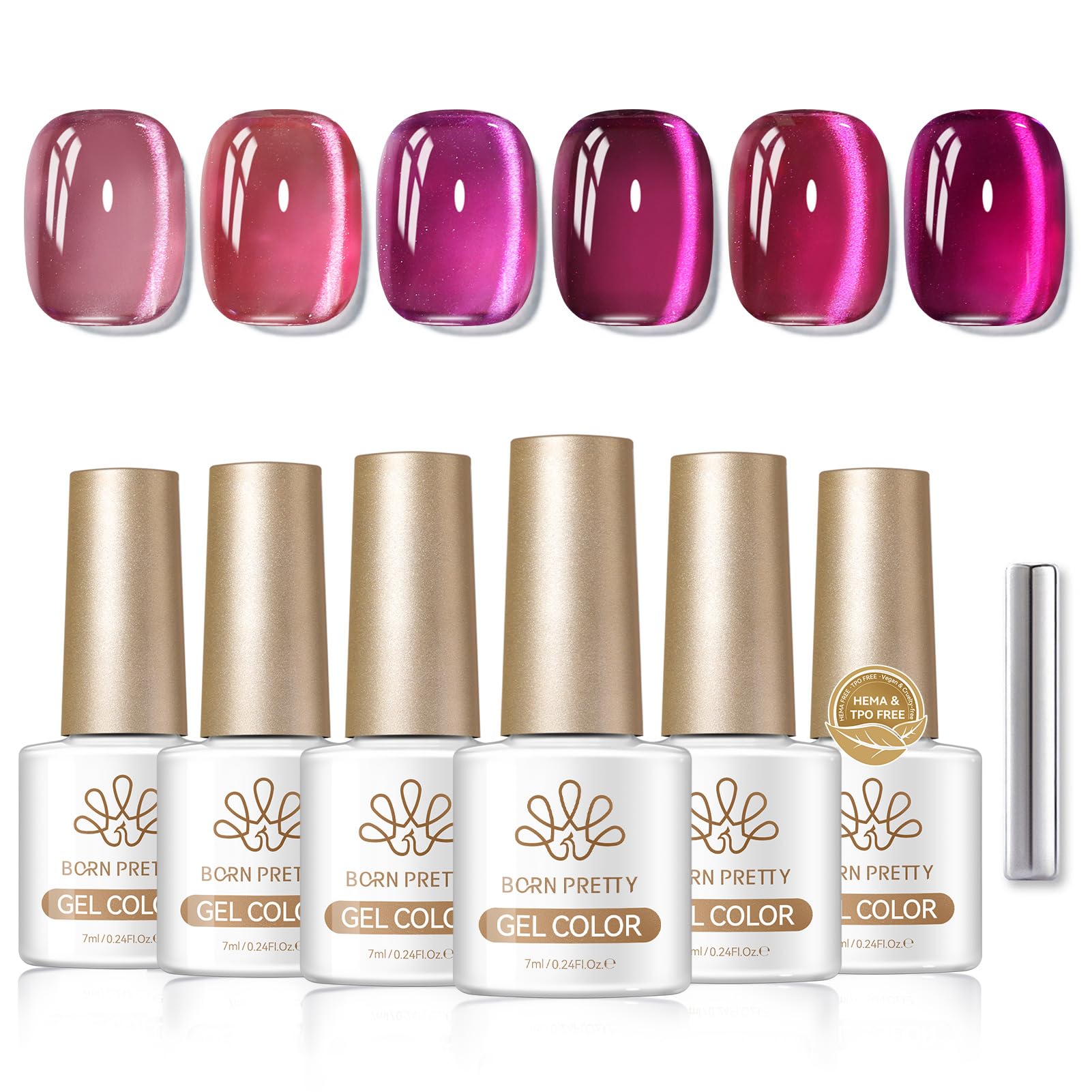 Born Pretty Cat Magnetic Eye Gel Nail Polish Set – 6 Colors, HEMA & TPO Free