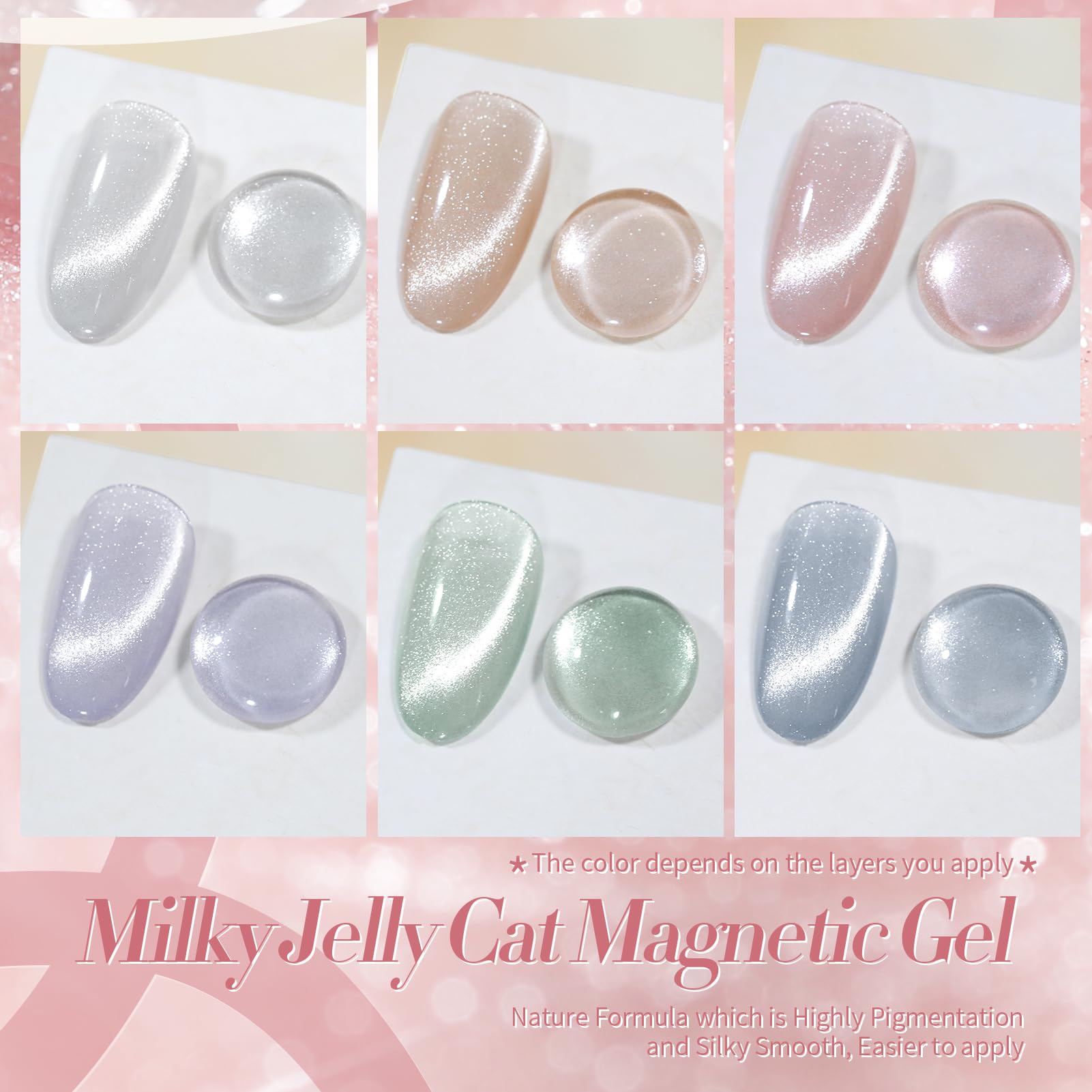 Born Pretty Cat Magnetic Gel Nail Polish Set – Pastel Milky Colors, 7ml x6