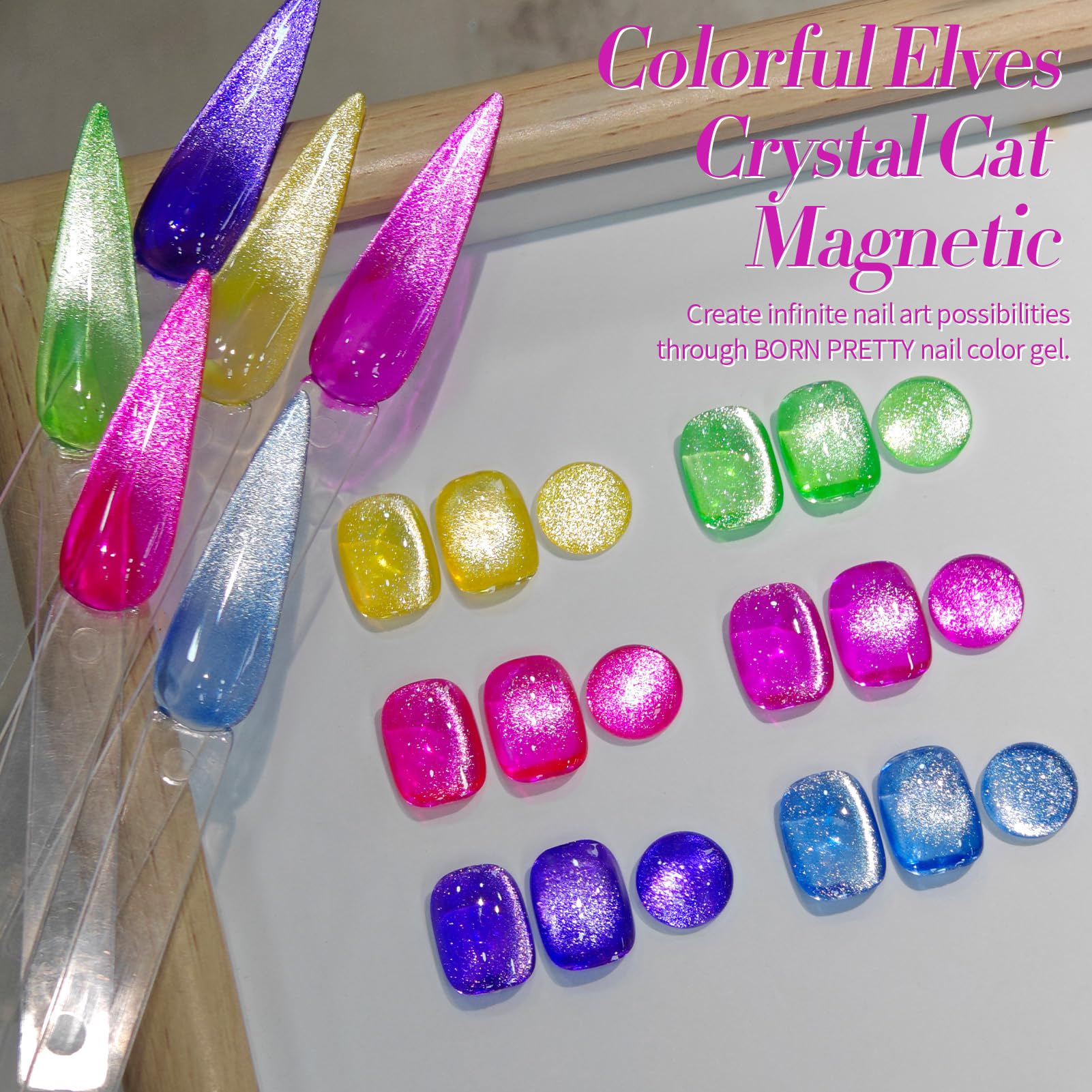 Born Pretty Cat Magnetic Gel Nail Polish Set — 6 Neon Shimmer Cat Eye Polishes