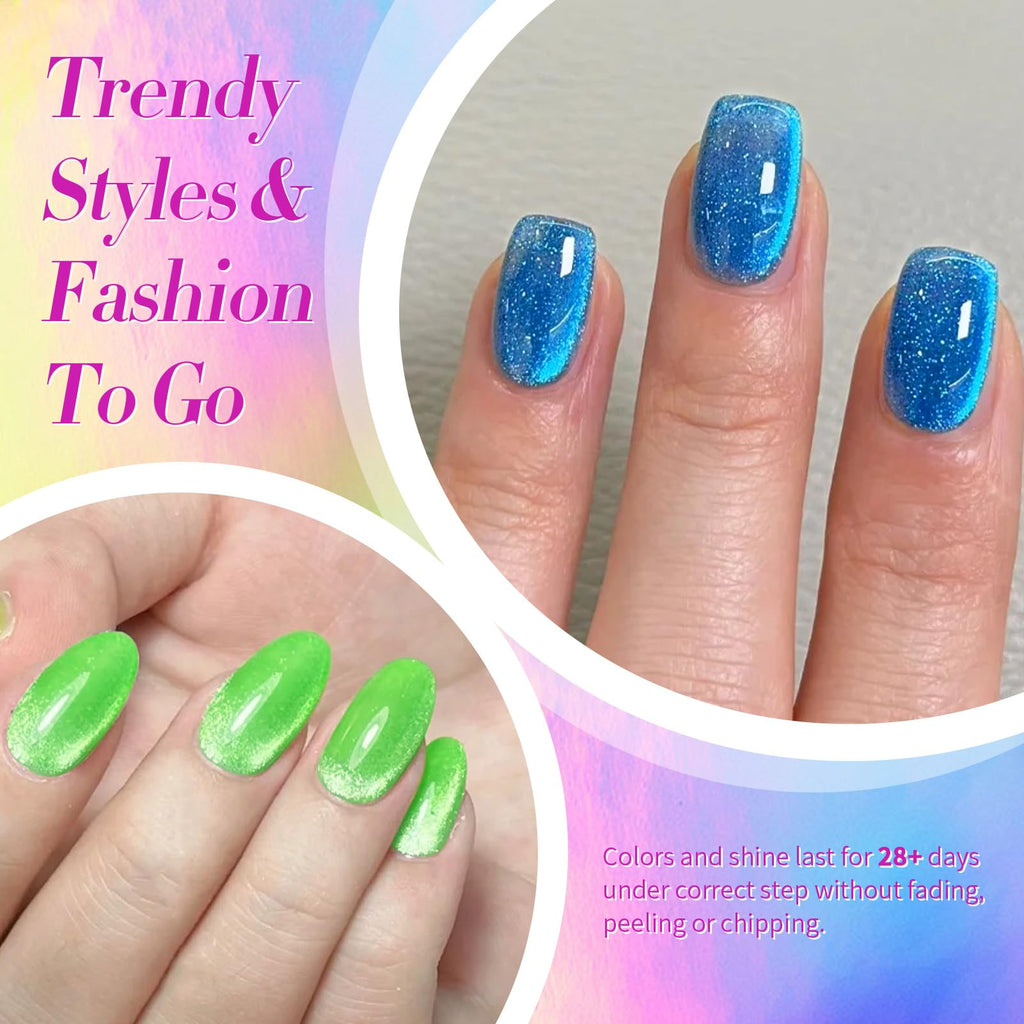 Born Pretty Cat Magnetic Gel Nail Polish Set — 6 Neon Shimmer Cat Eye Polishes