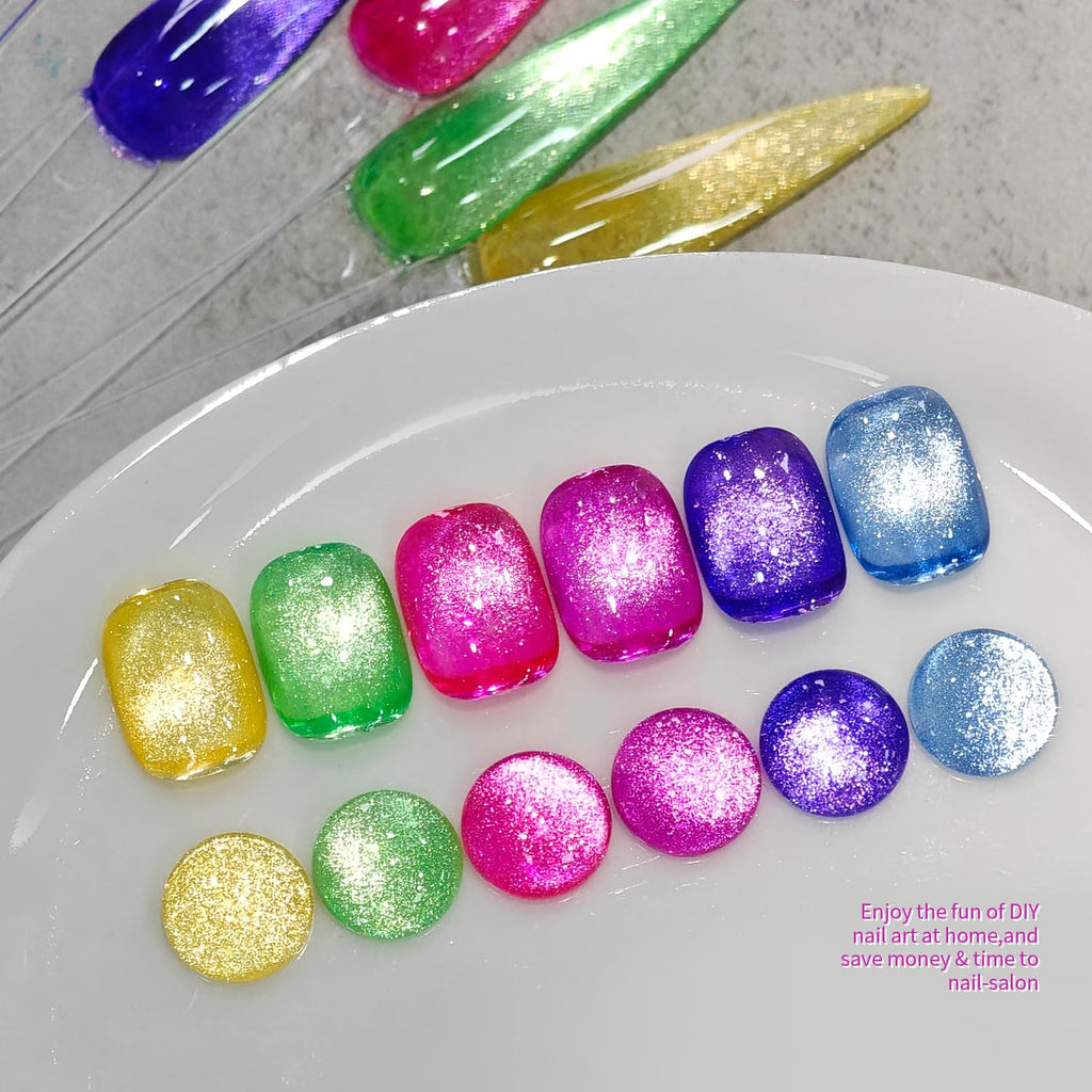 Born Pretty Cat Magnetic Gel Nail Polish Set — 6 Neon Shimmer Cat Eye Polishes