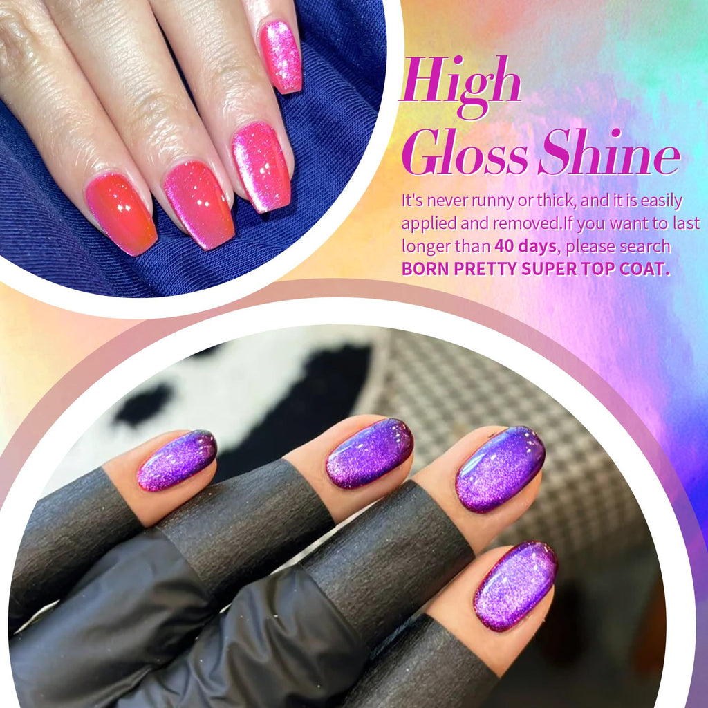 Born Pretty Cat Magnetic Gel Nail Polish Set — 6 Neon Shimmer Cat Eye Polishes