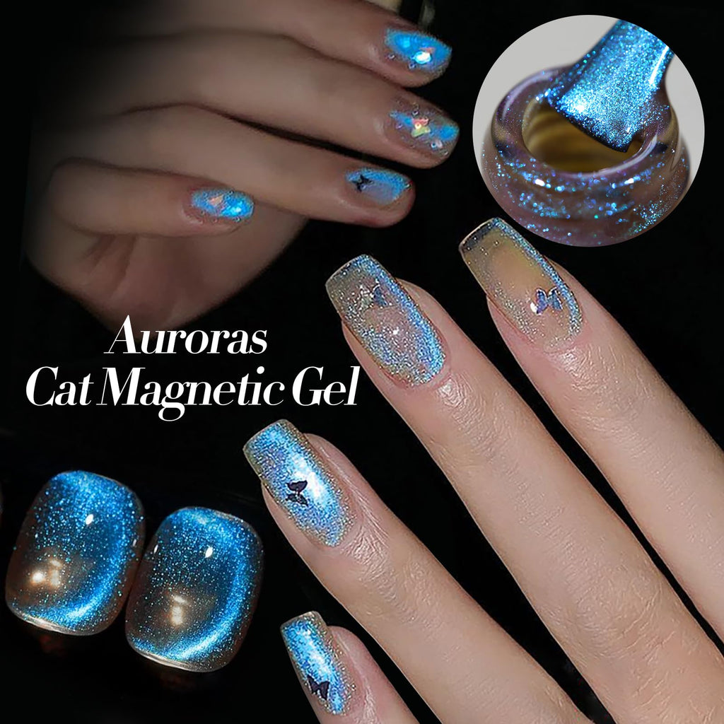 Born Pretty Cat Magnetic Eye Gel Nail Polish – Aurora Mermaid Blue Purple Pink Yellow Red, 6PCS 7ml for Nail Art & DIY