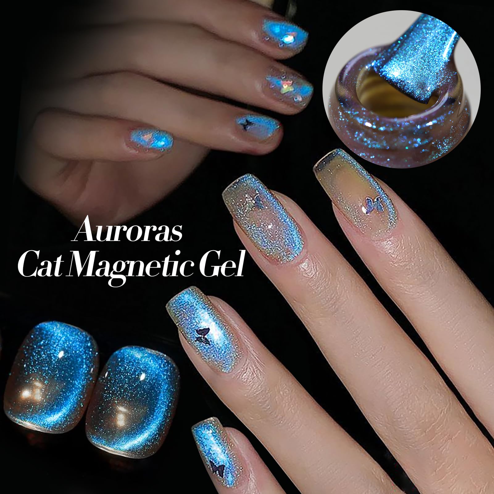 Born Pretty Cat Magnetic Eye Gel Nail Polish – Aurora Mermaid Blue Purple Pink Yellow Red, 6PCS 7ml for Nail Art & DIY