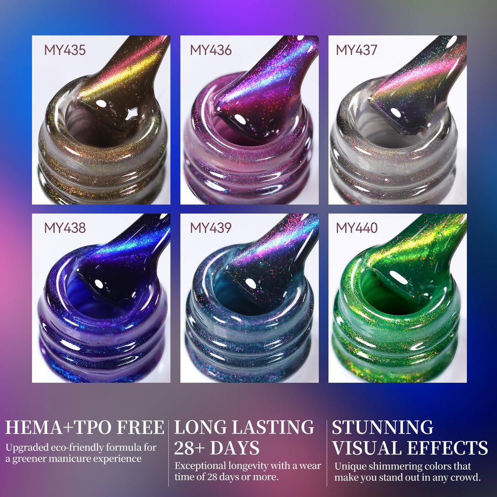 Born Pretty Cat Magnetic Eye Gel Nail Polish Set – 6×7ml, HEMA&TPO Free, Glitter Auroras