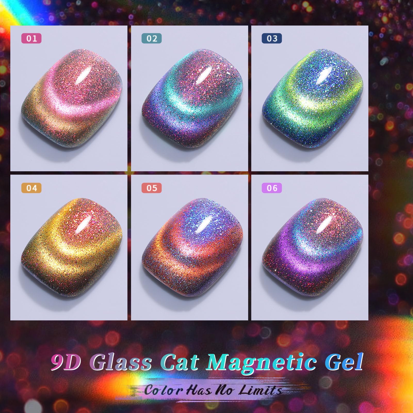 Born Pretty Cat Magnetic Gel Nail Polish Set 9D Chameleon Glitter – 6pcs