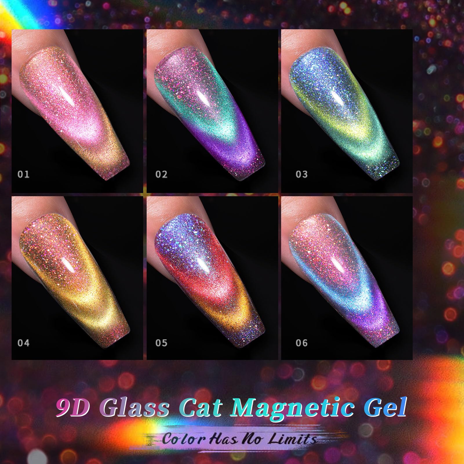 Born Pretty Cat Magnetic Gel Nail Polish Set 9D Chameleon Glitter – 6pcs