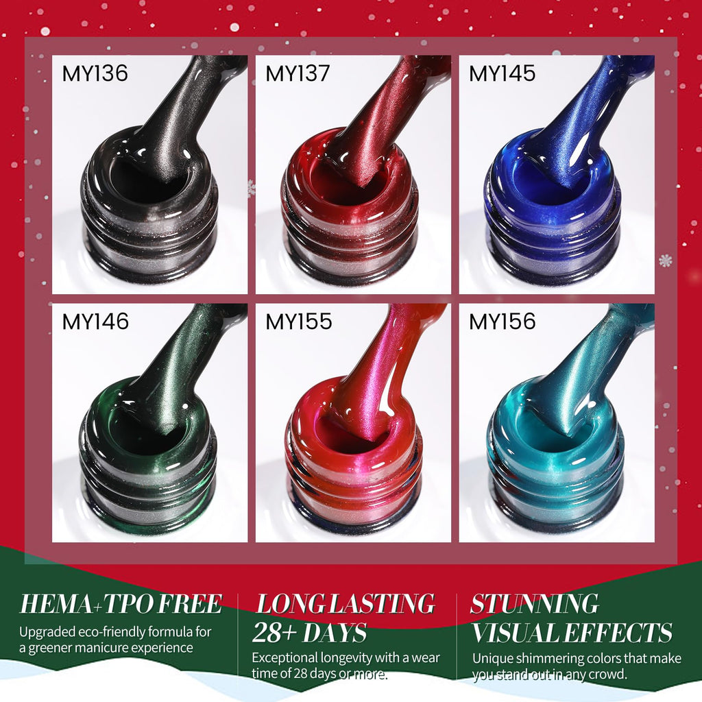 Born Pretty Christmas Cat Magnetic Eye Gel Nail Polish Set – 6 Colors (7ml each) for Holiday Manicure