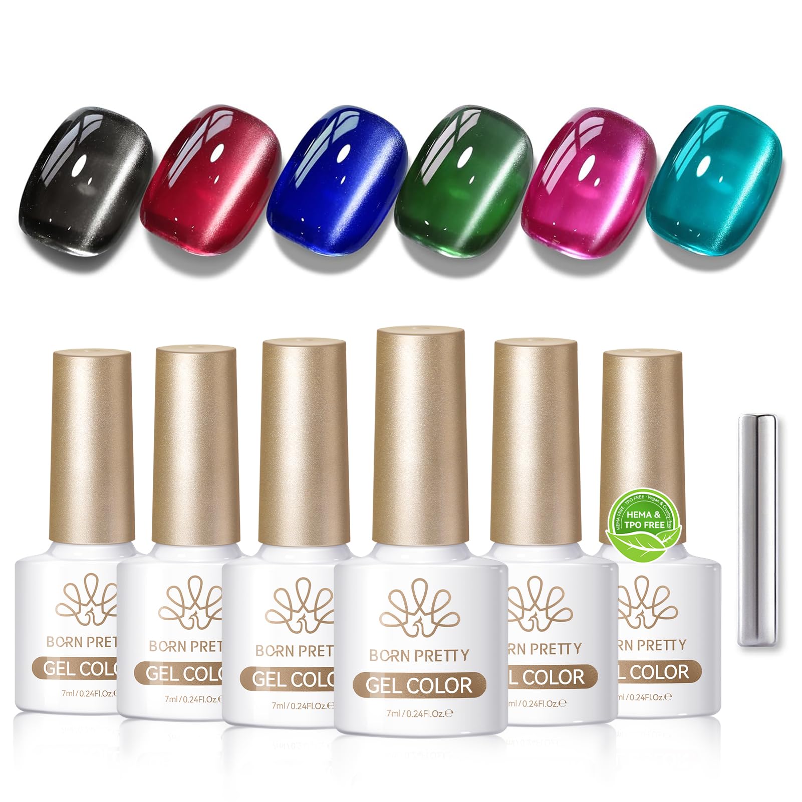 Born Pretty Christmas Cat Magnetic Eye Gel Nail Polish Set – 6 Colors (7ml each) for Holiday Manicure