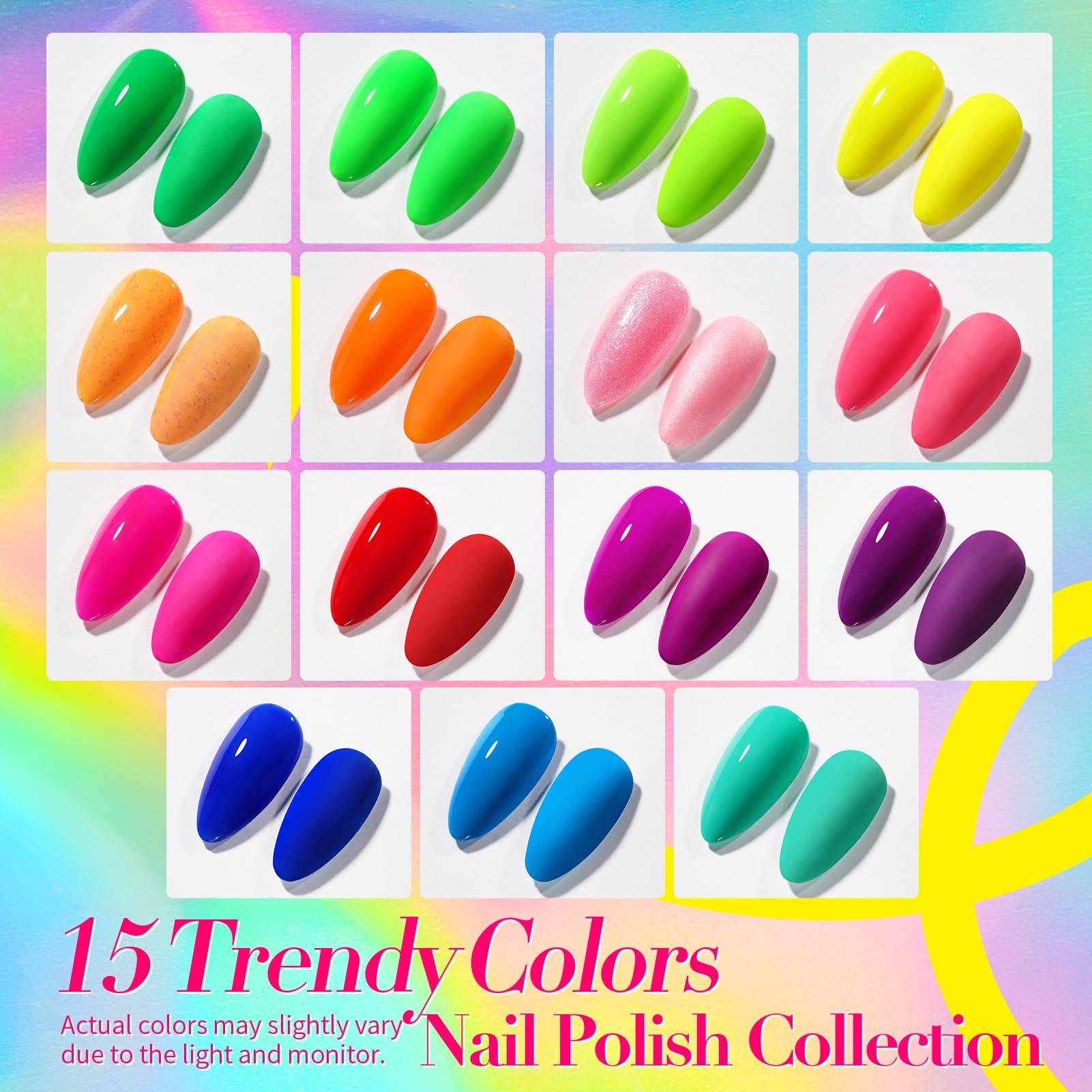 Born Pretty Neon Nail Polish Set - 15 Quick-Dry Neon Colors for DIY Nails