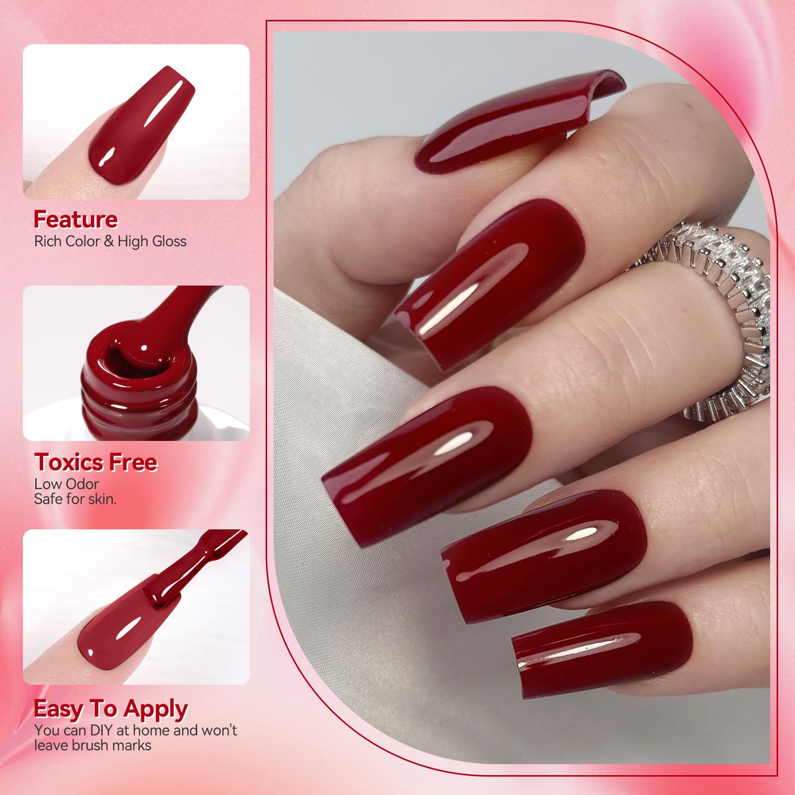 Born Pretty Red Gel Nail Polish Set – Burgundy, Blood Red, Cherry, Wine Red, 7ml x6