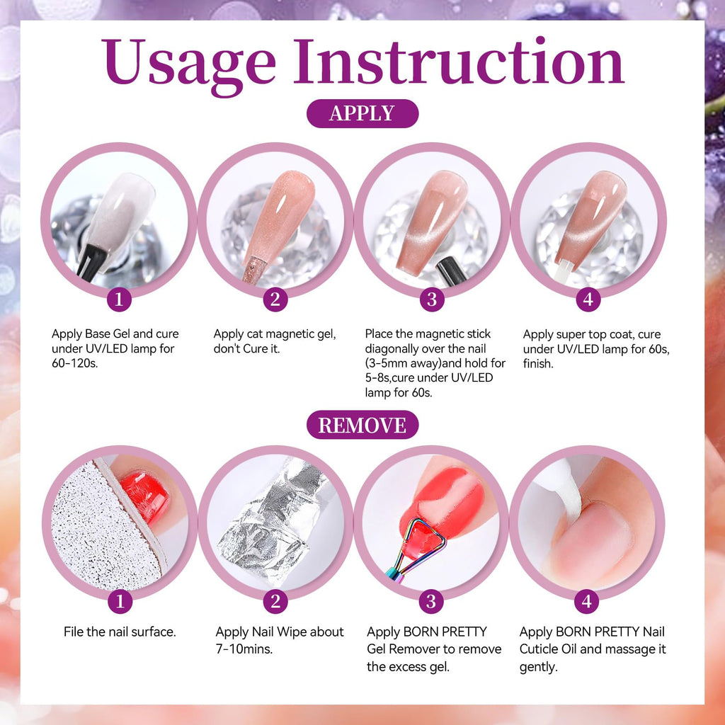 Born Pretty Fruit Colors Cat Magnetic Eye Gel Nail Polish Set – 6 Colors, 7ml