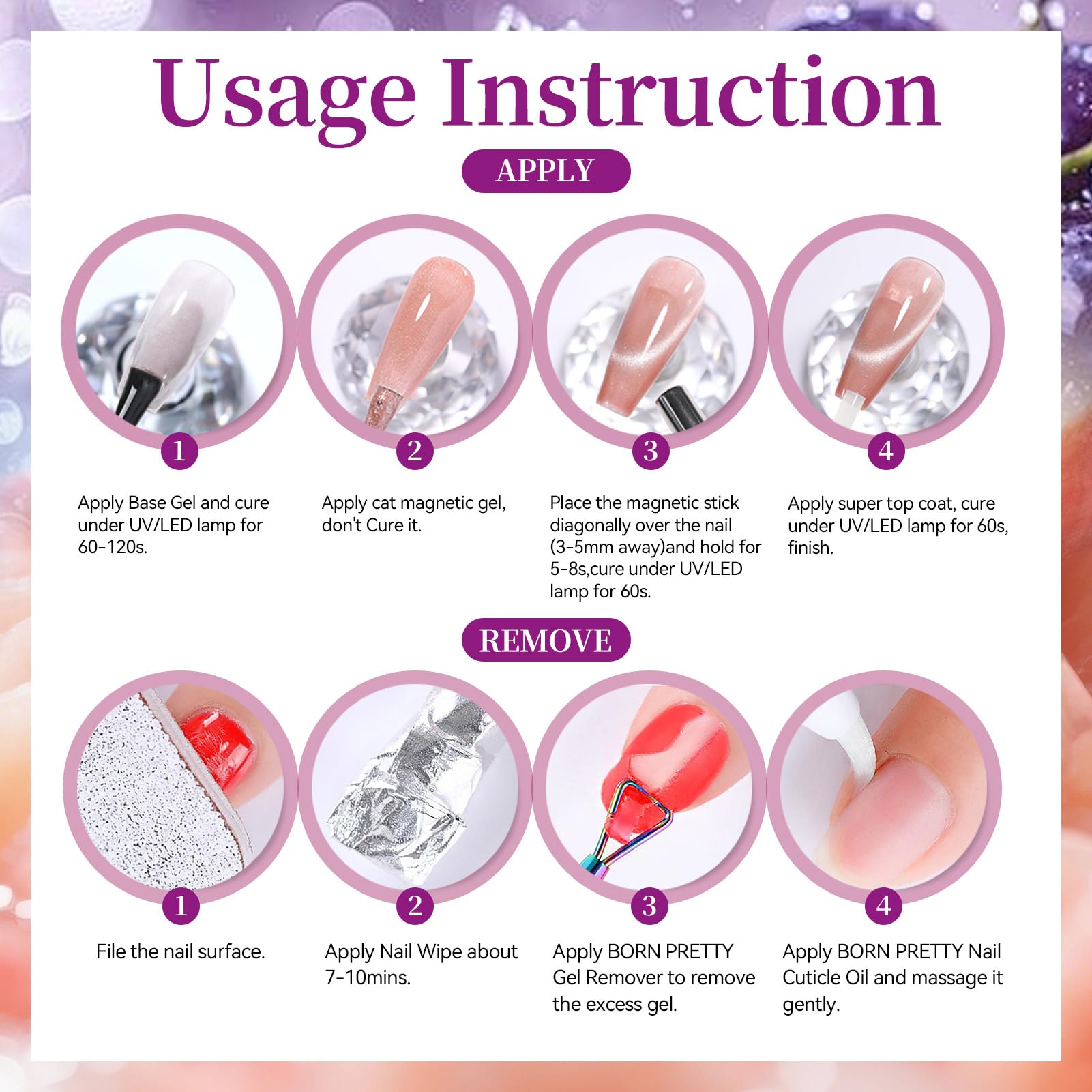 Born Pretty Fruit Colors Cat Magnetic Eye Gel Nail Polish Set – 6 Colors, 7ml