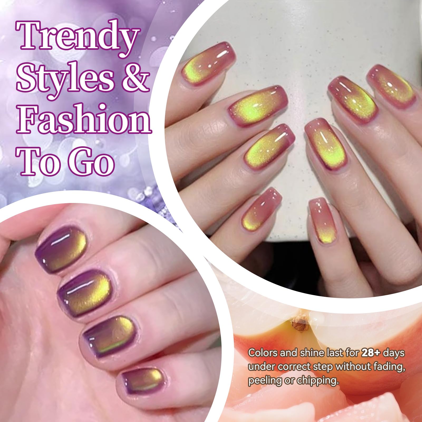 Born Pretty Fruit Colors Cat Magnetic Eye Gel Nail Polish Set – 6 Colors, 7ml