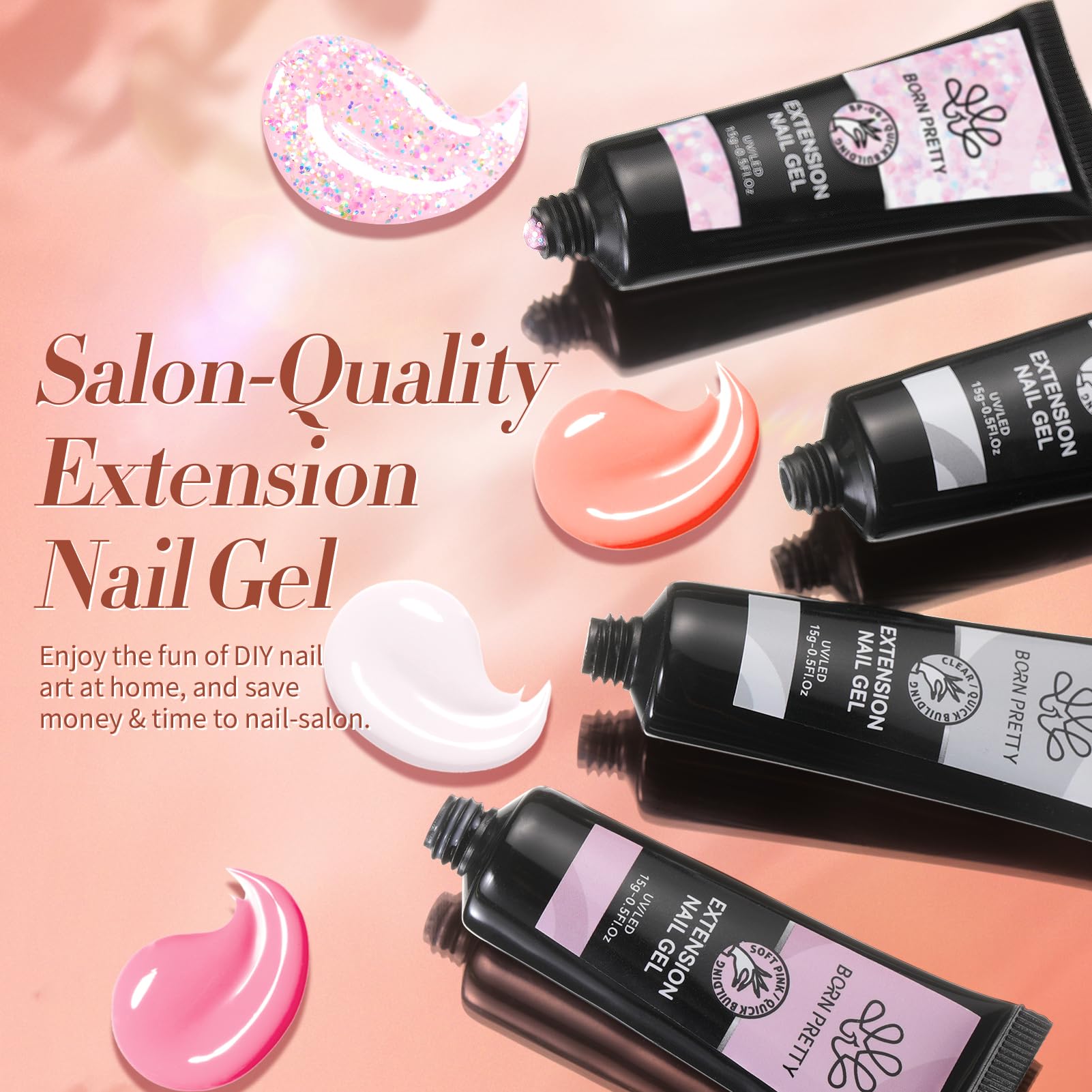 Born Pretty Poly Extension Gel Kit – 12 Colors Nude Pink Set with Mini LED Lamp, Base Coat & Top Coat