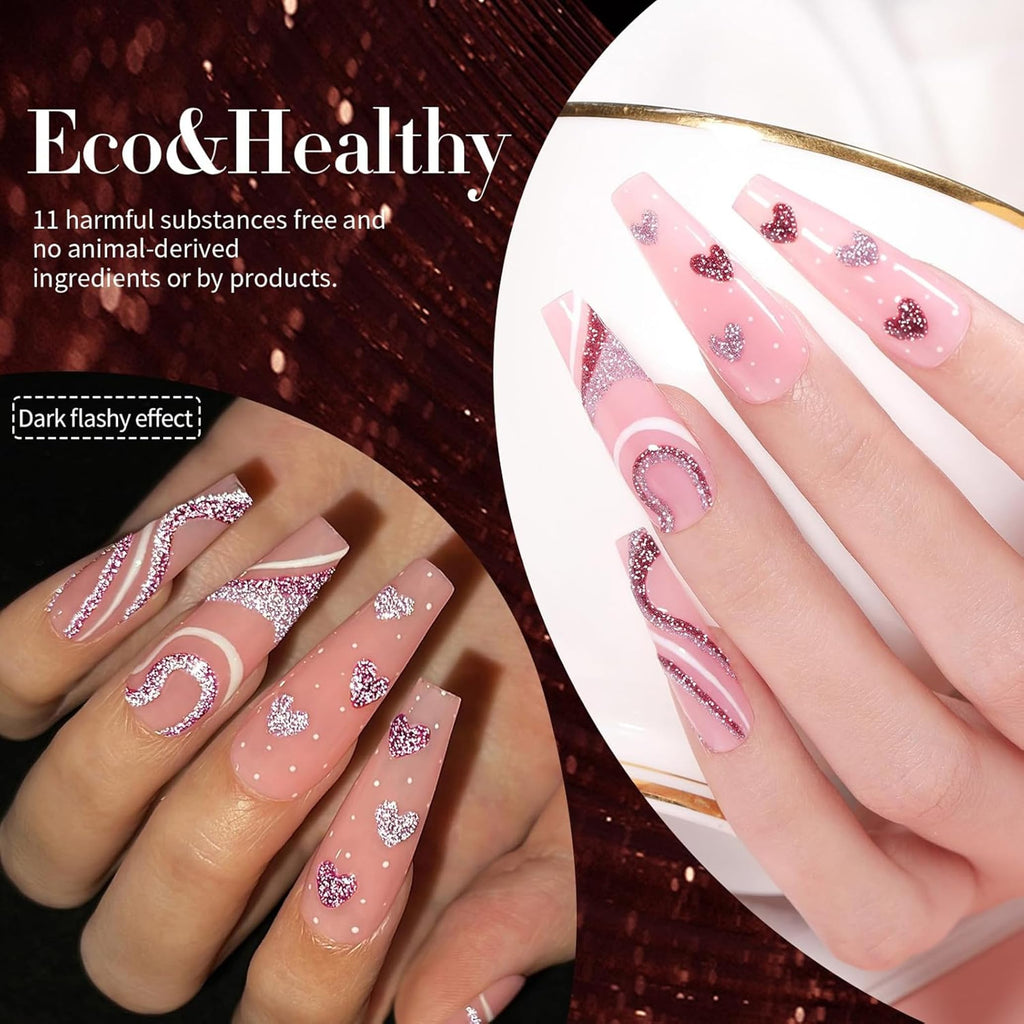 Born Pretty Reflective Red Glitter Gel Polish 6-Pack 7ml | Christmas Disco Nails
