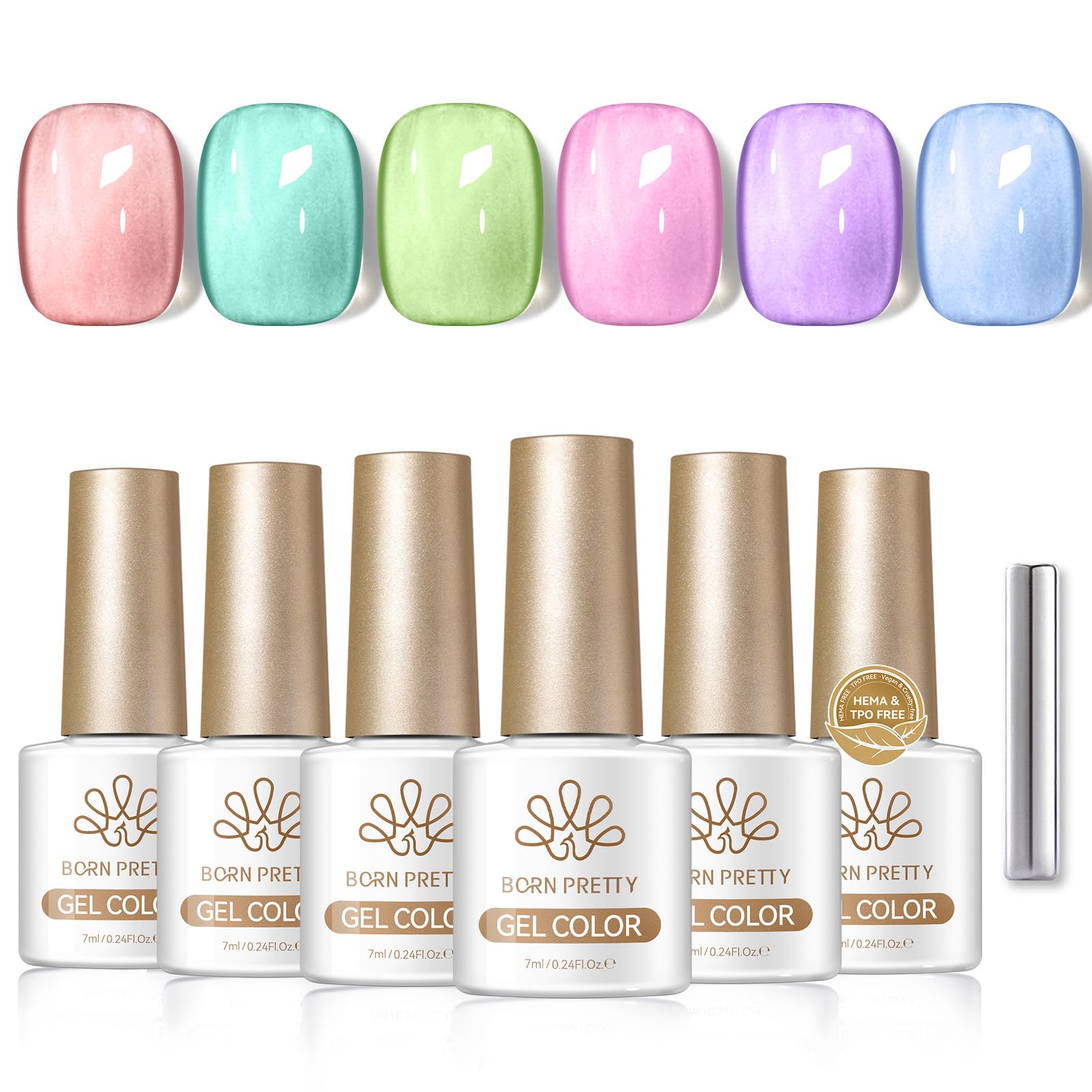 Born Pretty Cat Magnetic Eye Gel Polish Set - 6 Pastel Mirror Gels (7ml each)