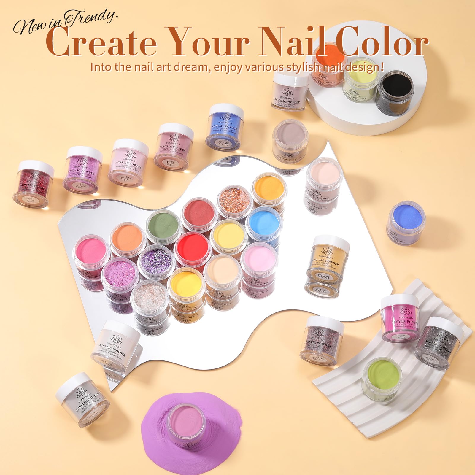 Born Pretty 36-Color Acrylic Powder Set for Fall & Winter – No Lamp Needed, Long-Lasting Nail Art Kit