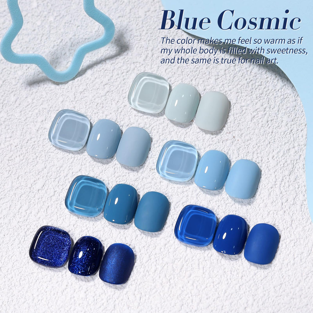 Born Pretty Blue Gel Nail Polish Kit – 6 Gradient Blues with Glitter & Long-Lasting Color